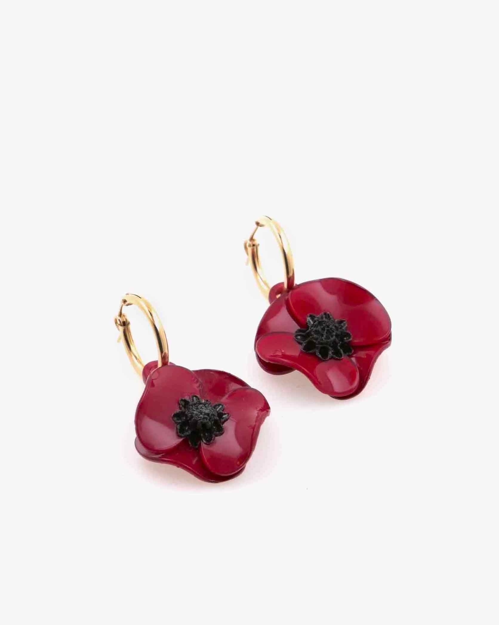 Boucles d'oreilles créoles fleuries rouges