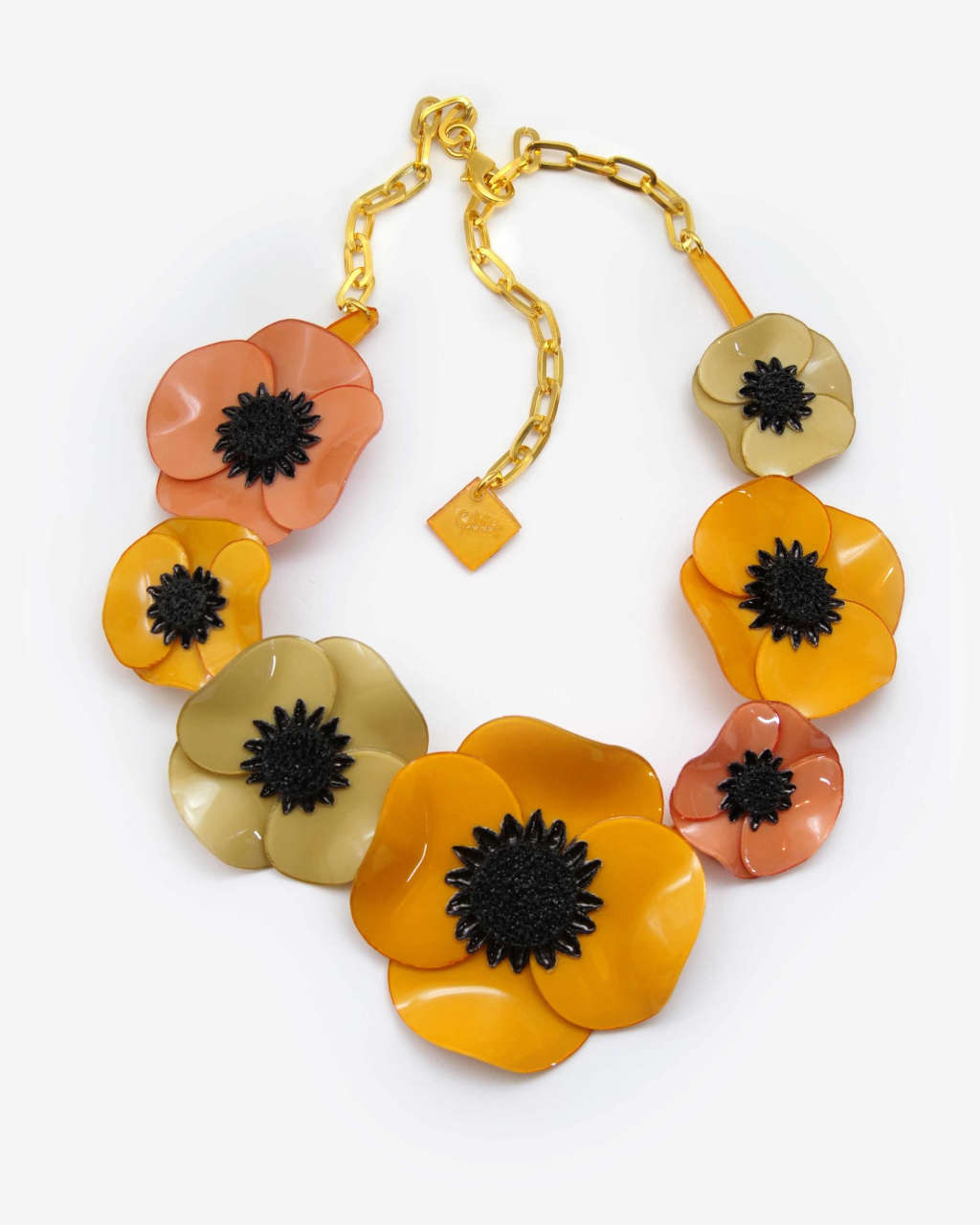 Grand collier coloré femme fleurs oranges et corail