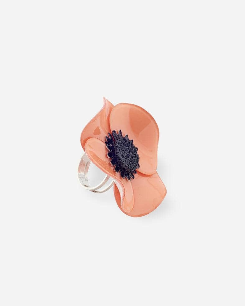 Grande bague tendance fleurie corail