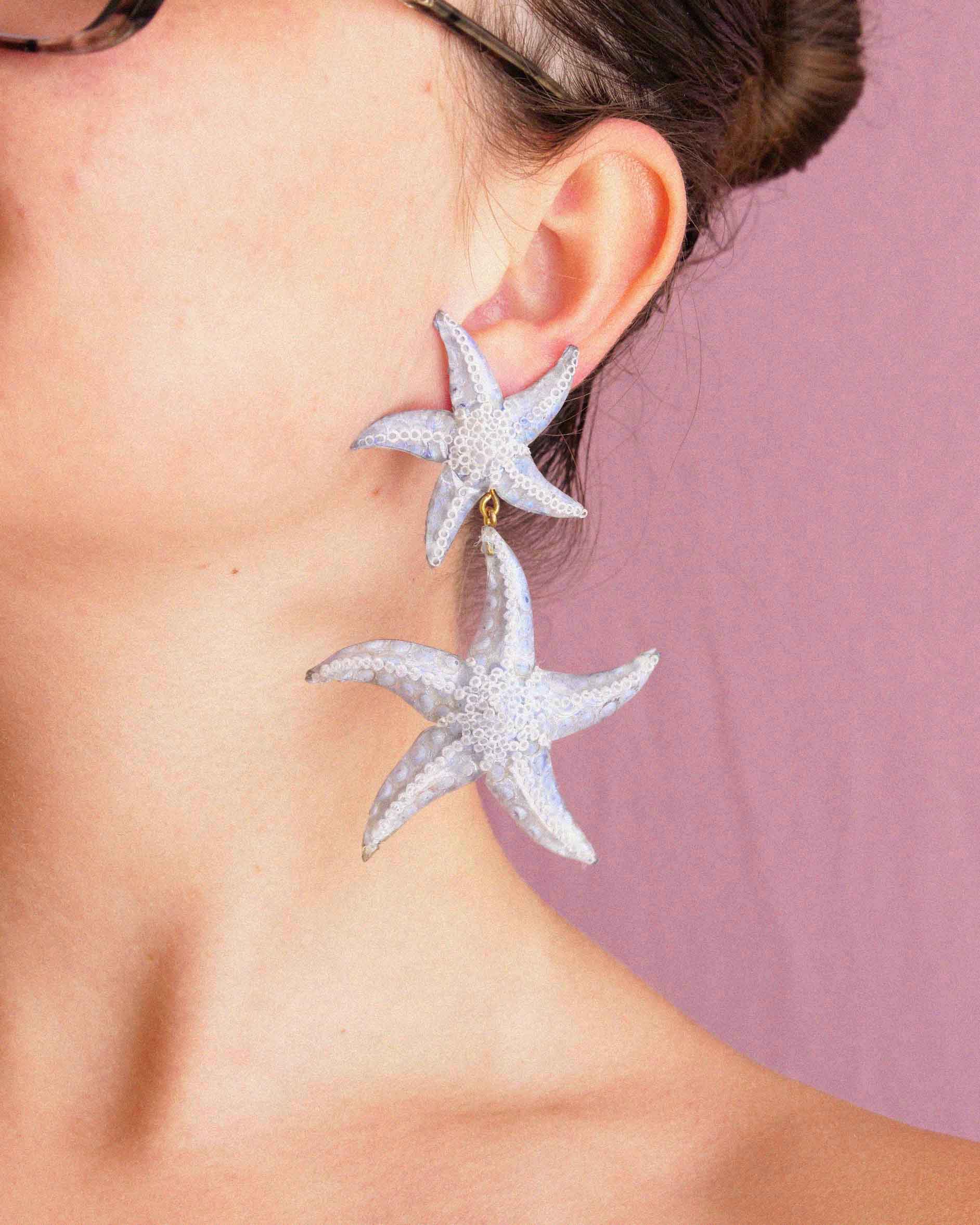 all-groups Boucles d'oreilles pendantes étoiles or et bleues