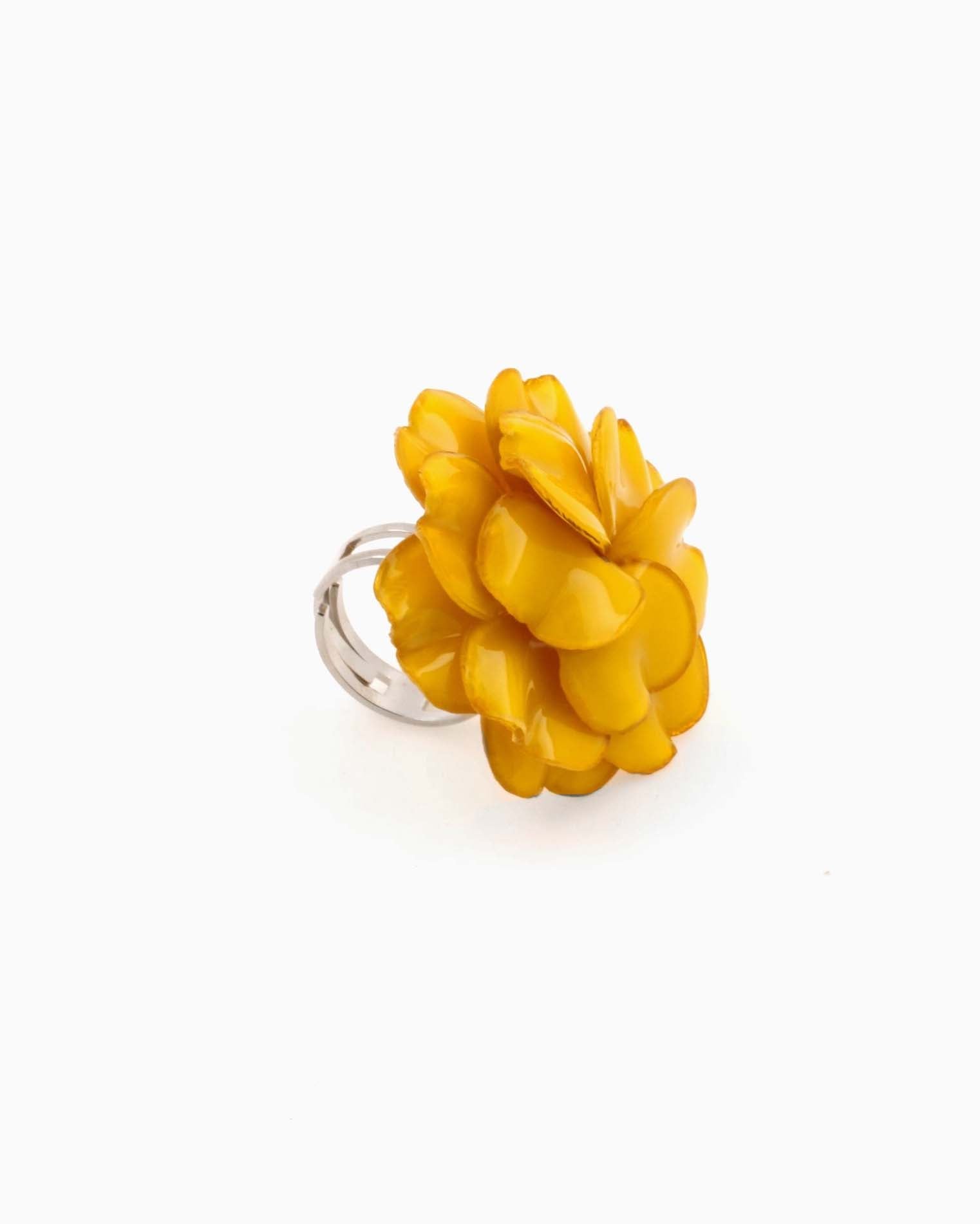 Bague fleur réglable de couleur jaune