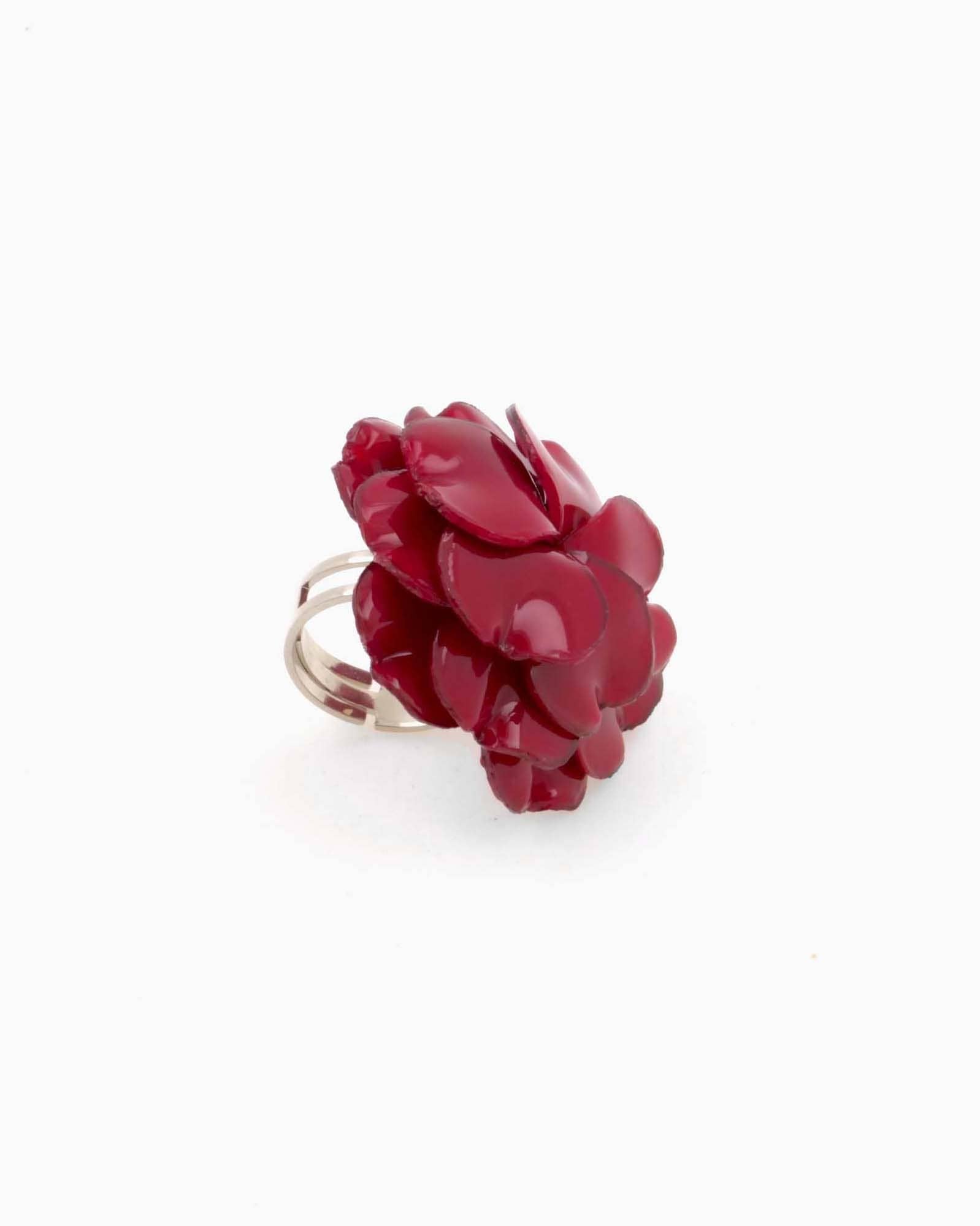 Bague fleur réglable de couleur rouge