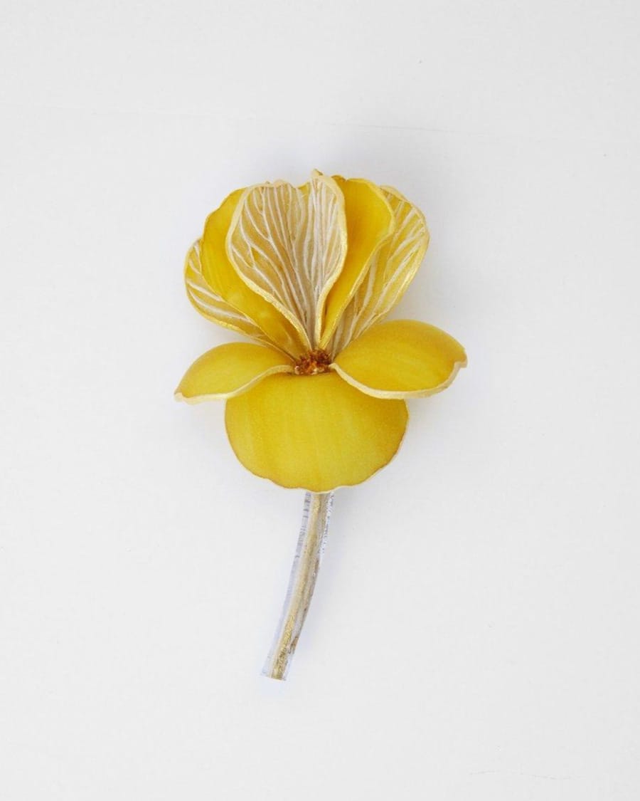 bijou broche fantaisie jaune effet velours