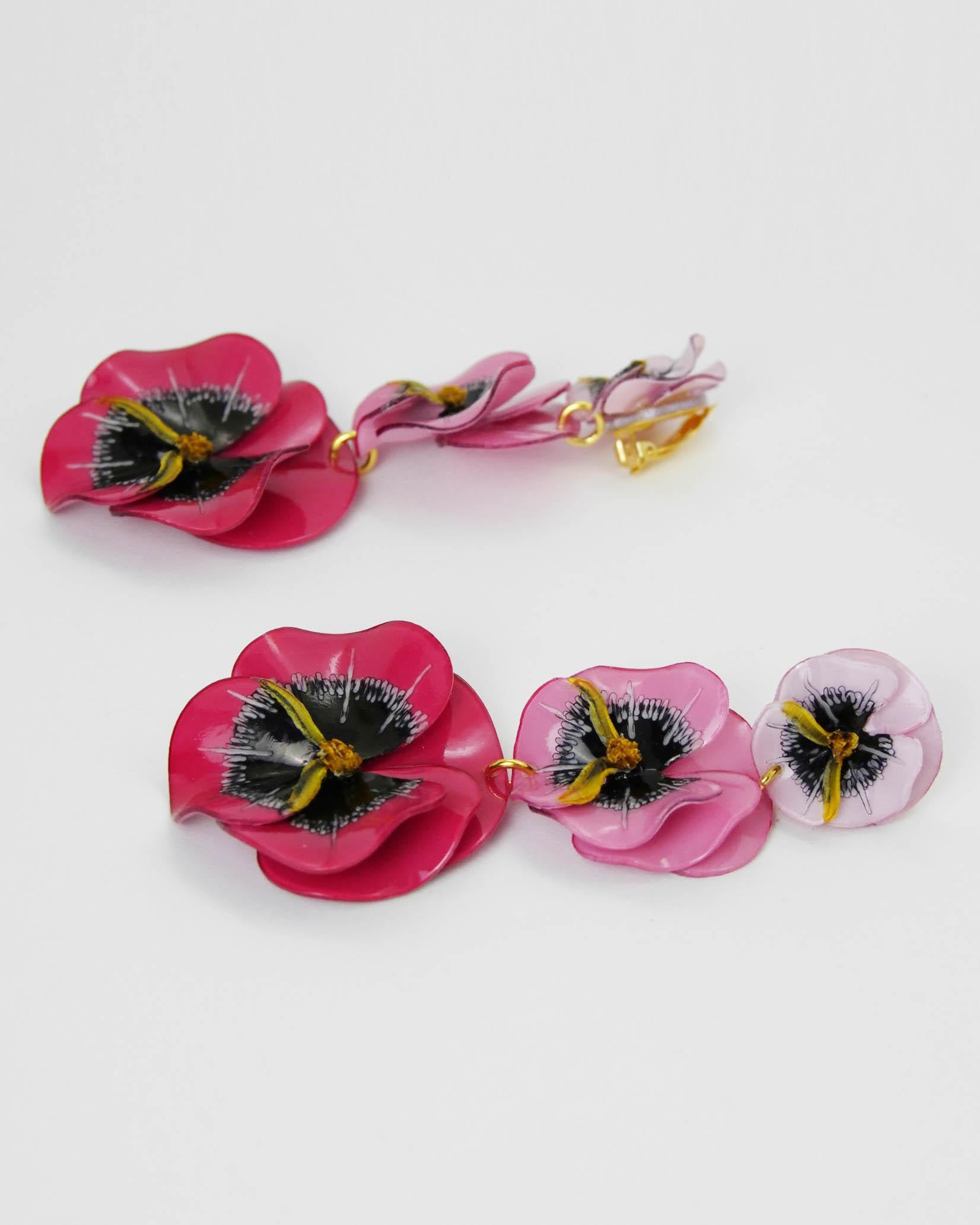 Bijoux femme boucles d'oreilles 3 fleurs roses