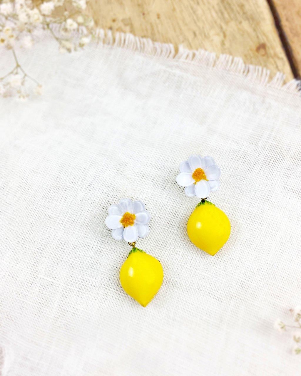 all-groups Boucle d'oreille femme originale en forme de citron jaune
