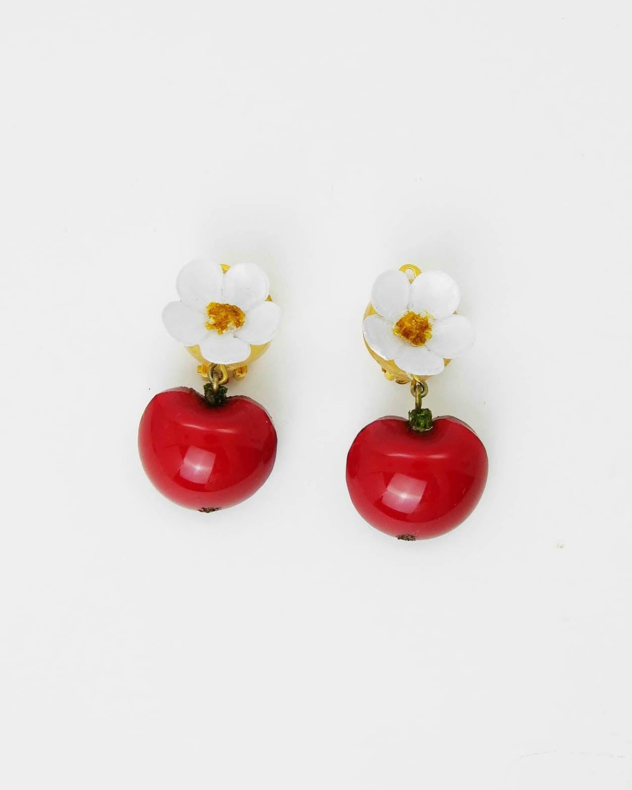 Boucles d'oreilles fruits pommes rouges et fleuries all-groups