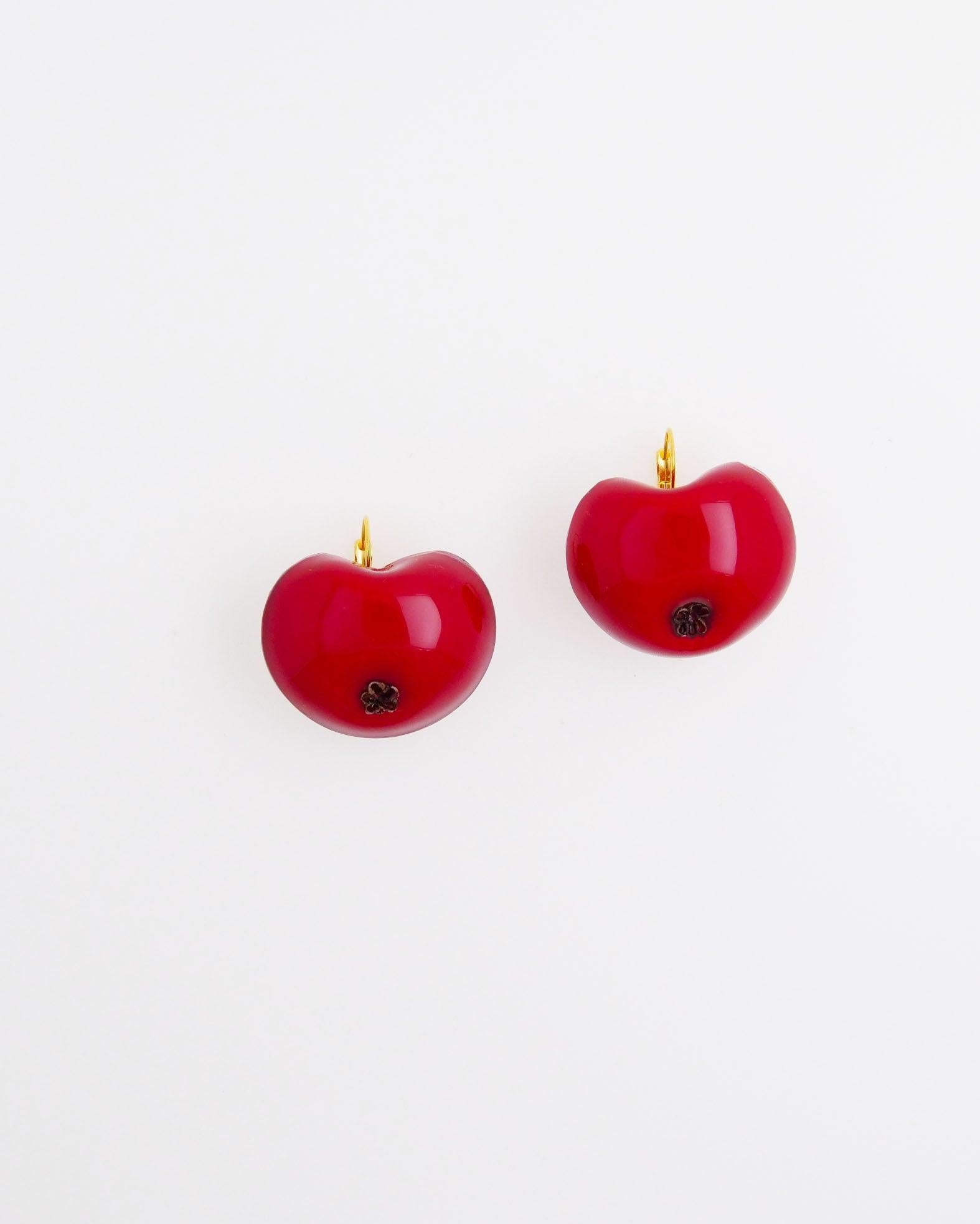 Boucles d'oreilles fruits pommes rouges attaches dormeuses