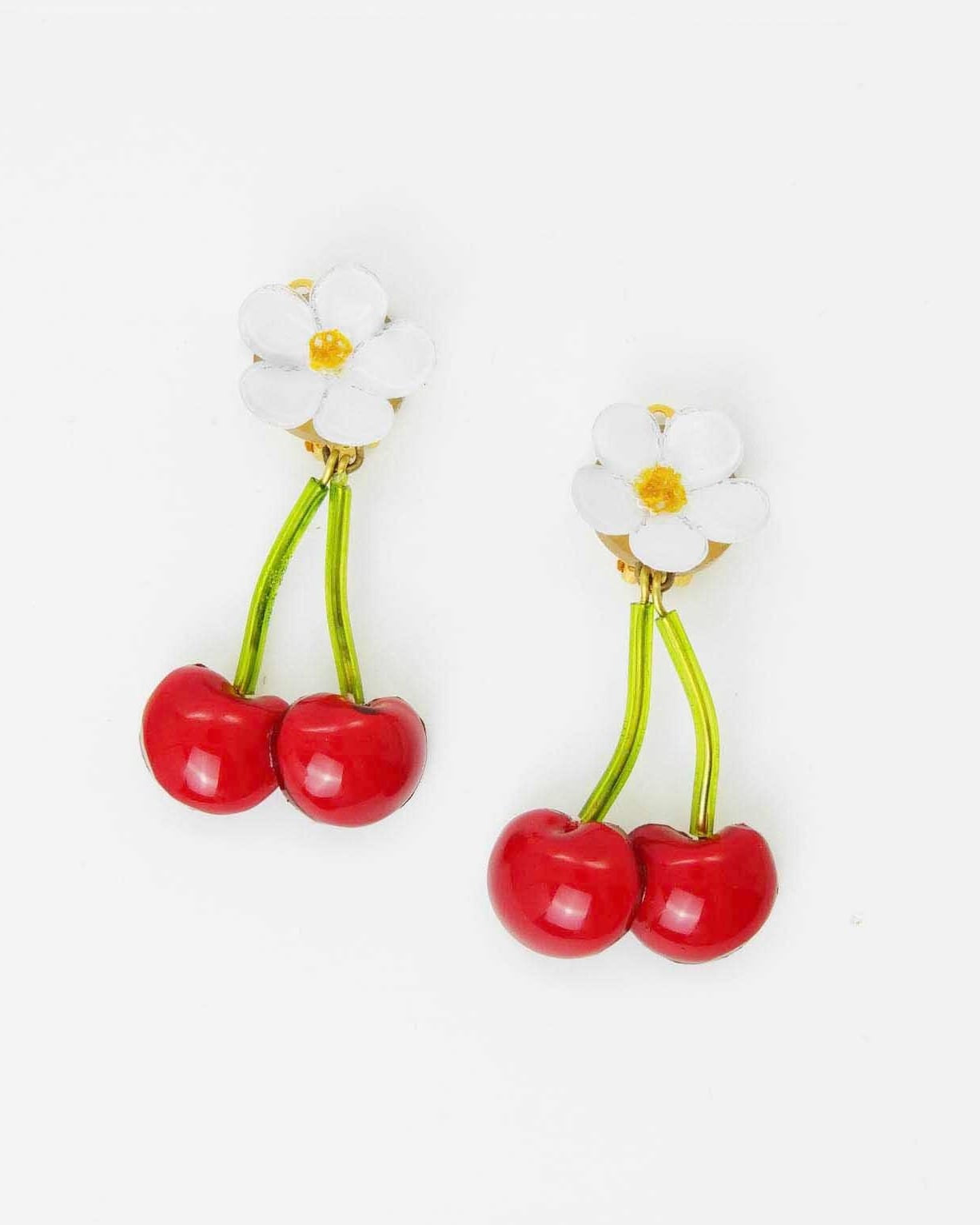 all-groups Boucles d'oreilles cerises rouges avec fleurs blanches