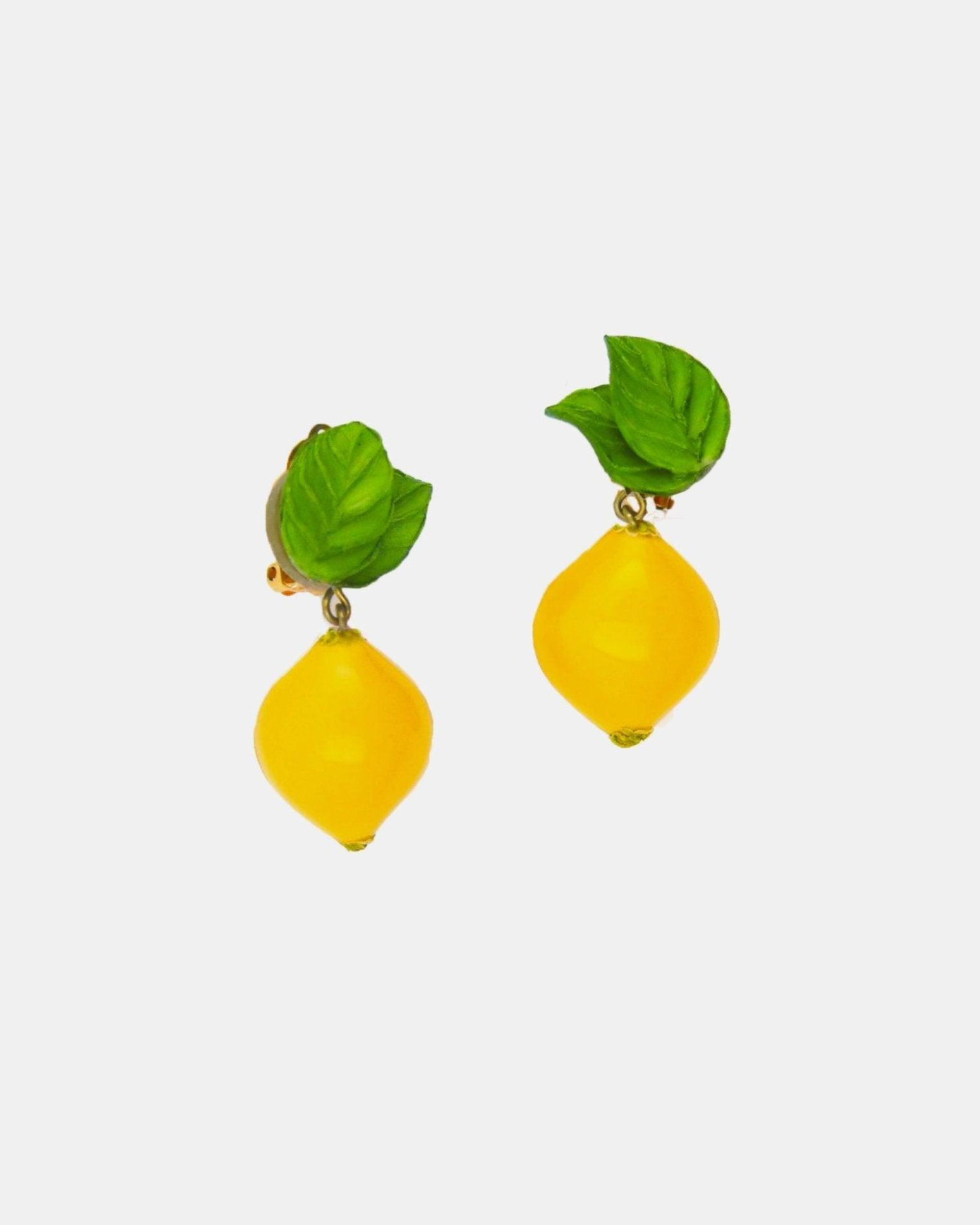 boucles d'oreilles femme originale en forme de citron avec feuilles