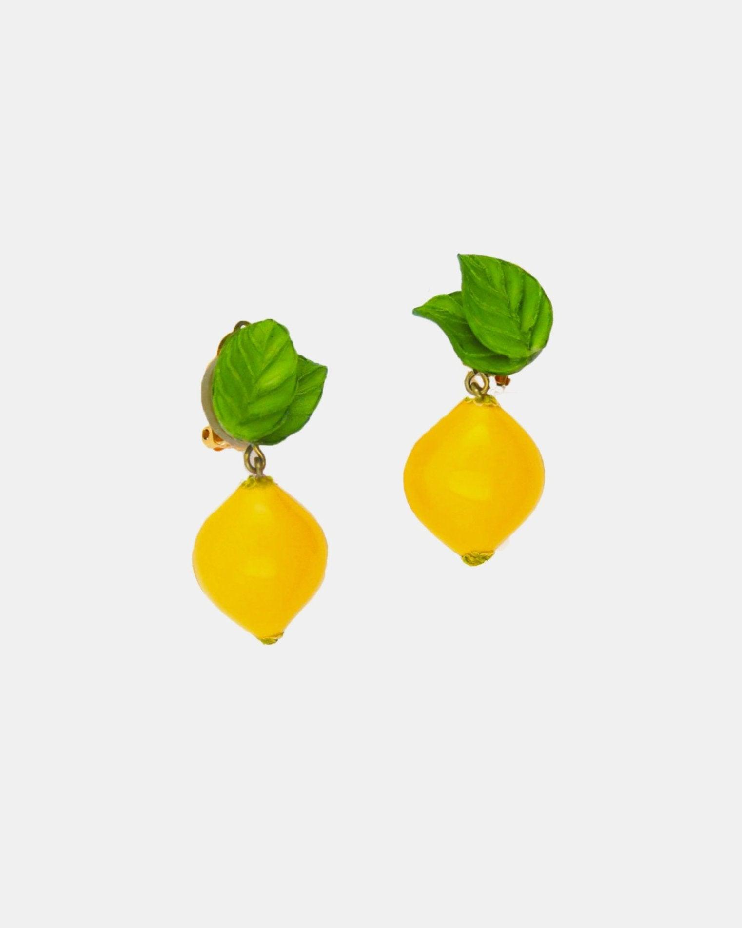 boucles d'oreilles femme originale en forme de citron avec feuilles