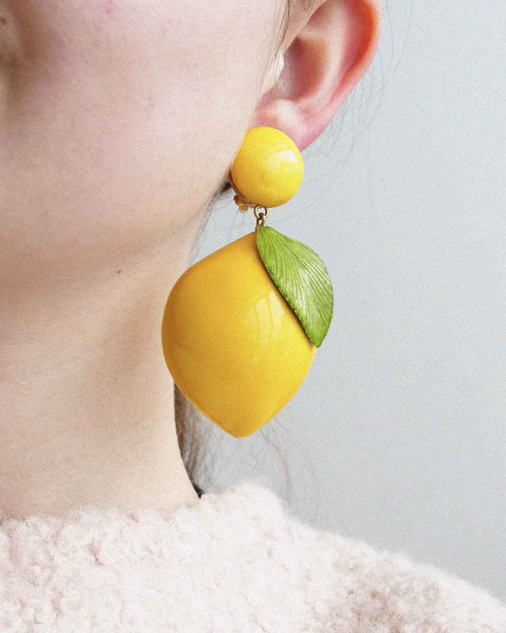 Boucles d'oreilles clips pour oreilles non percées ou pêrcées citrons jaunes