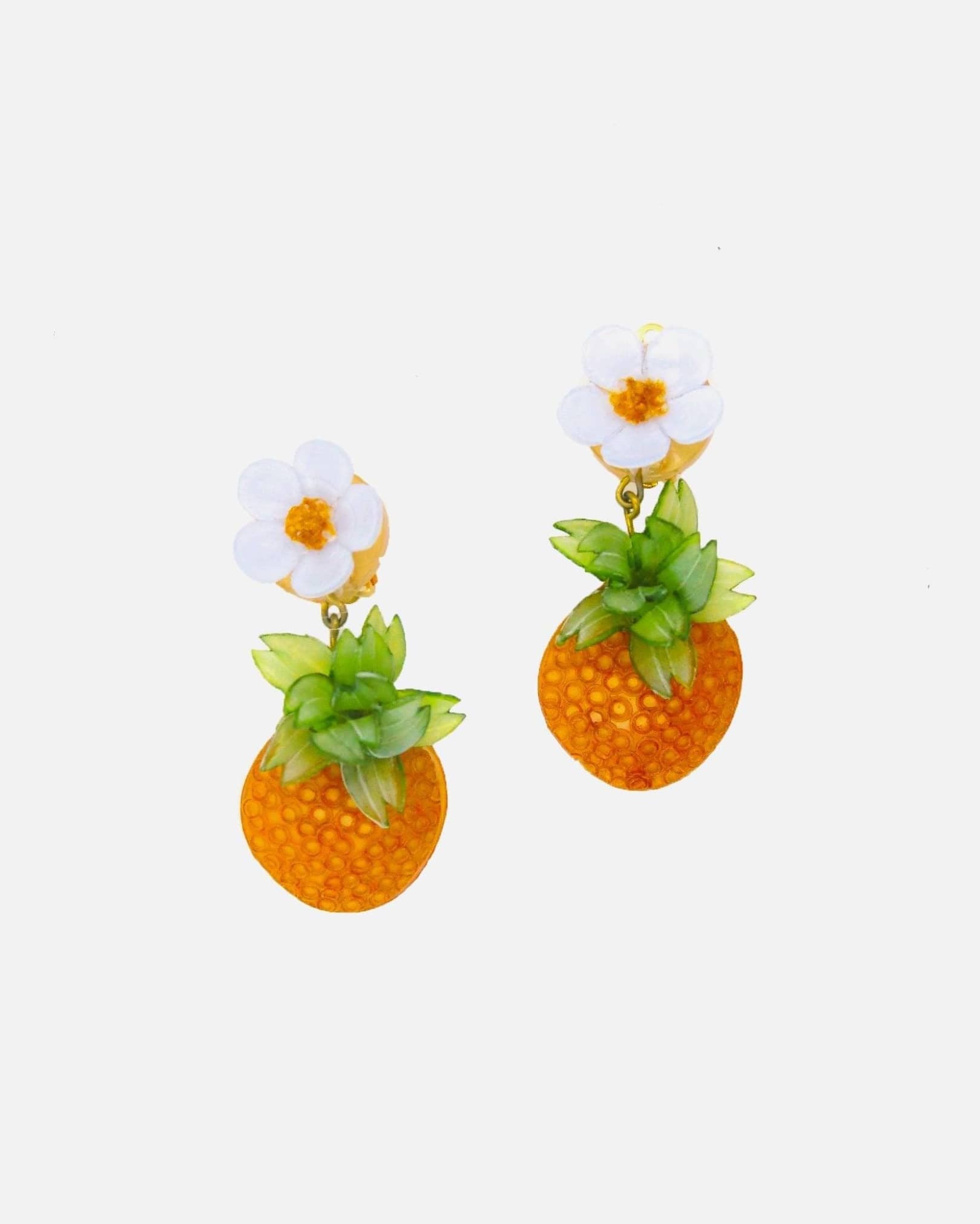 Boucles d'oreilles Ananas jaunes avec feuilles et fleurs blanches all-groups