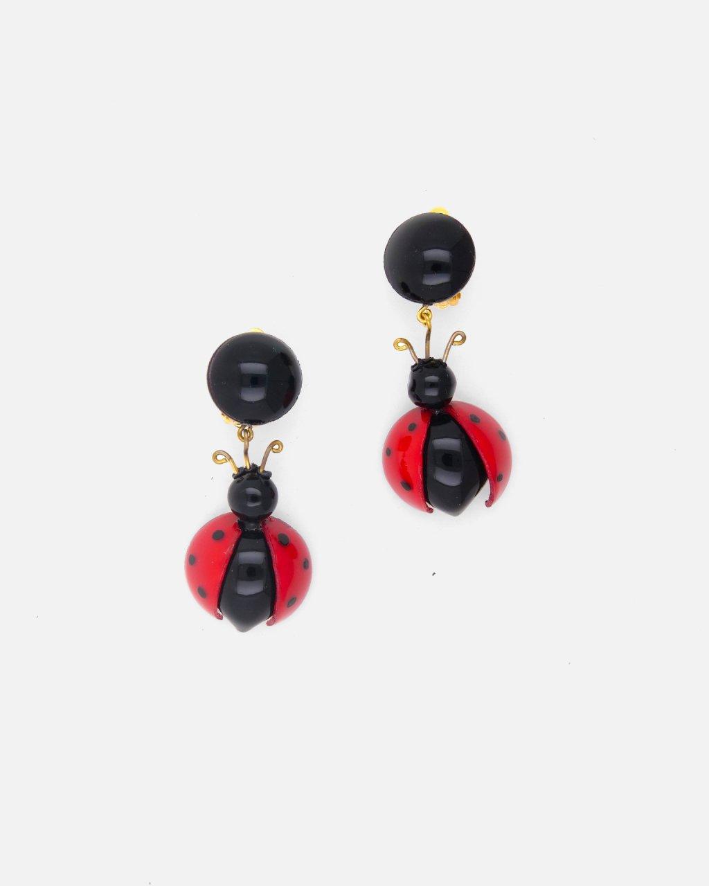 boucle d'oreille coccinelle pendante rouge et noire