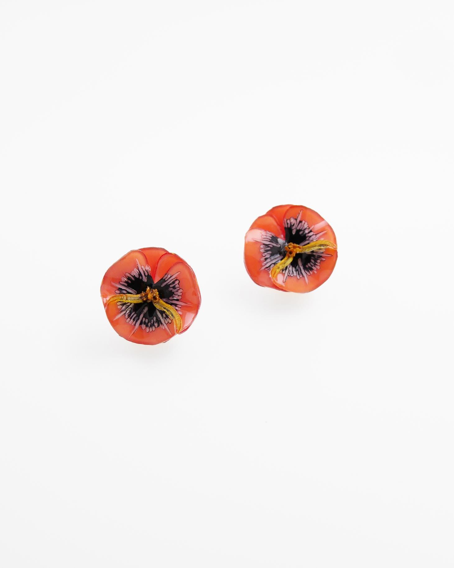 mini boucles d'oreilles clips pensée couleur corail