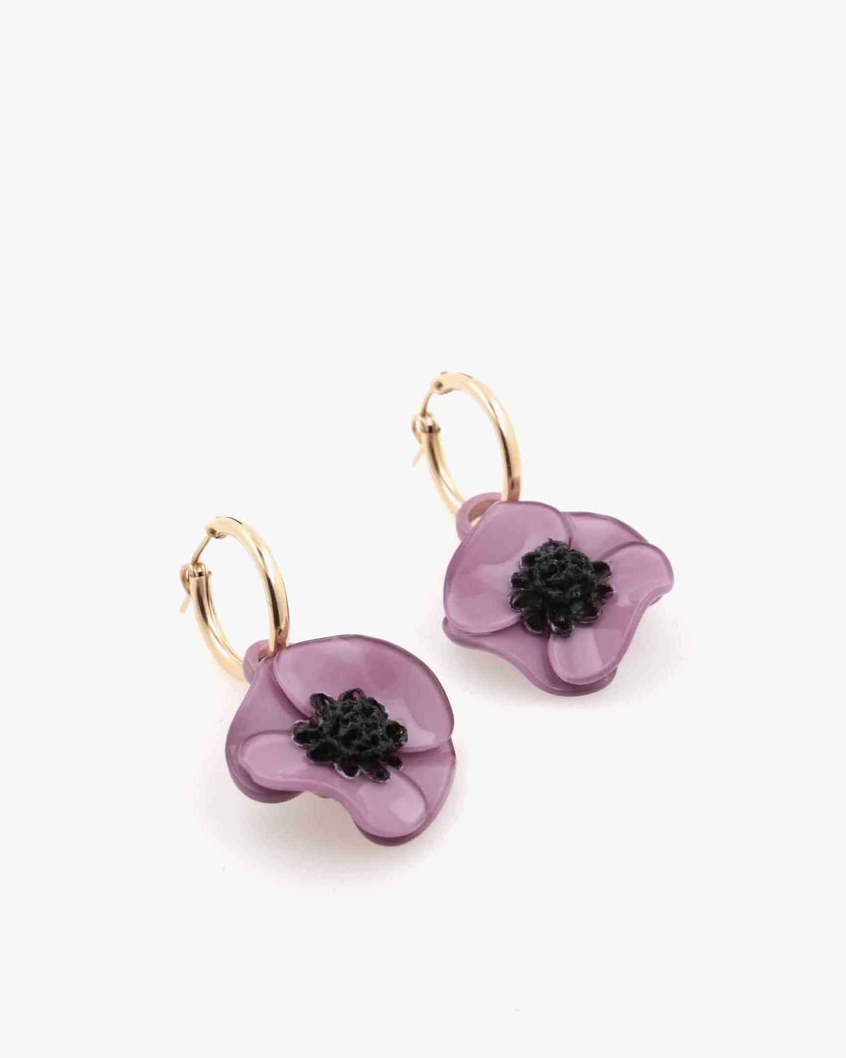 Boucles d'oreilles créoles fleurs violettes