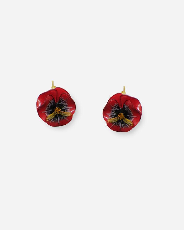 boucles d'oreilles clips fleuries rouges