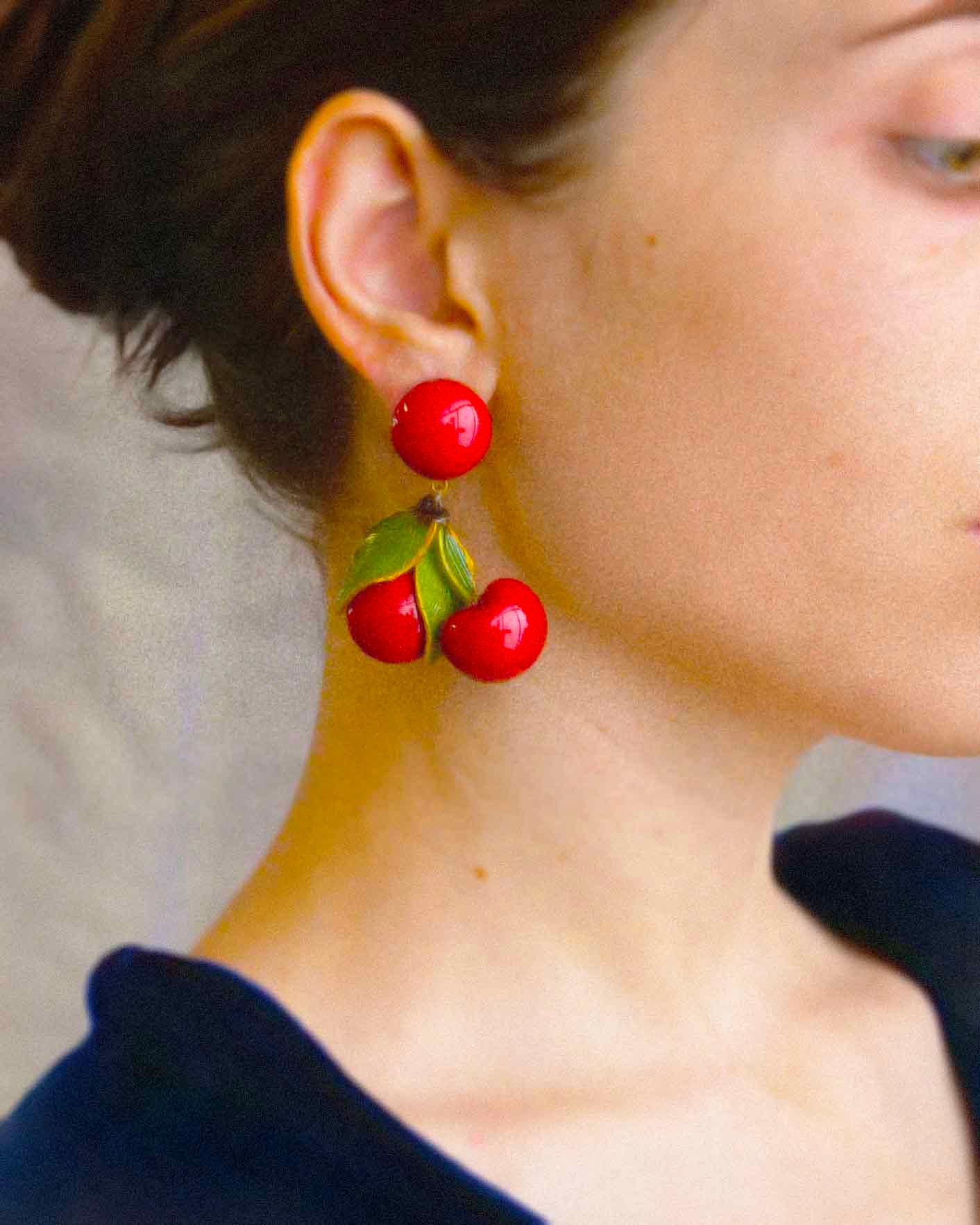 Boucles d'oreilles clips pendantes cerises all-groups