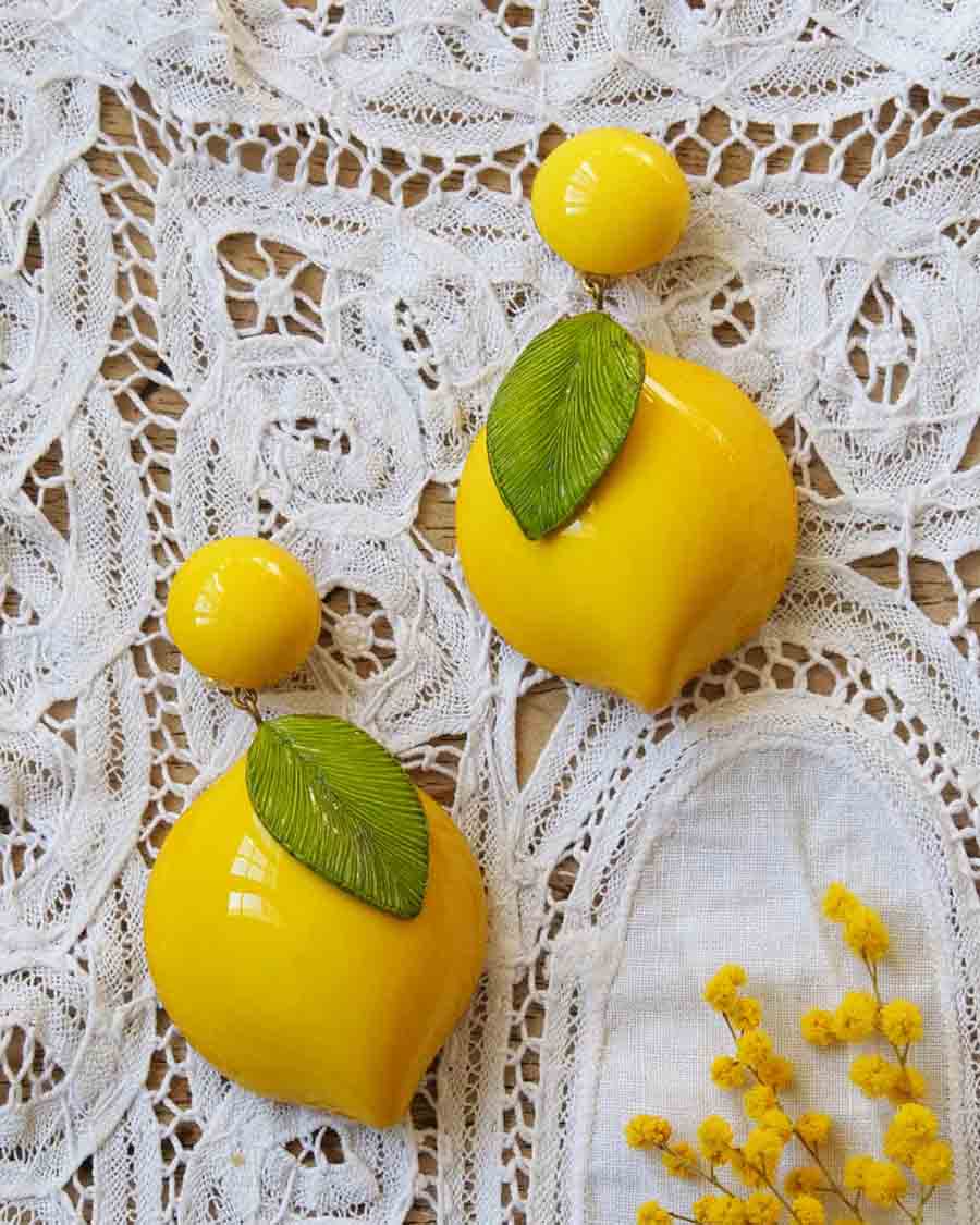 Boucles d'oreilles clips pour oreilles non percées ou percées citrons jaunes