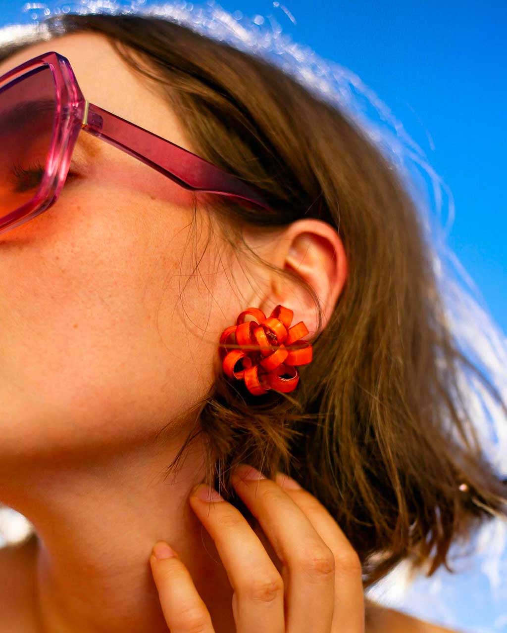 all-groups Boucles d'oreilles fantaisie colorées en forme de ponpon orange