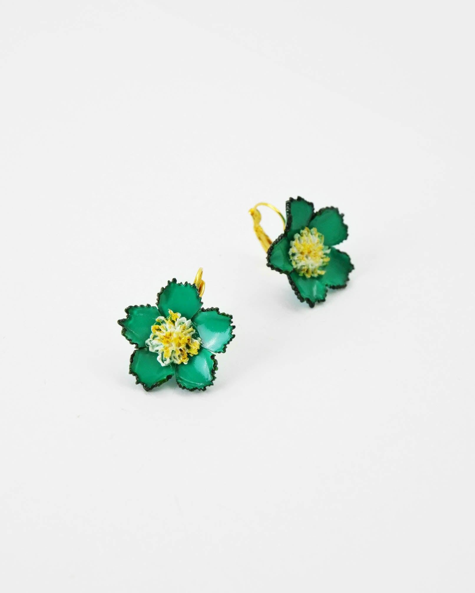 all-groups Petites boucles d'oreilles fleurs en résine de couleur vertes