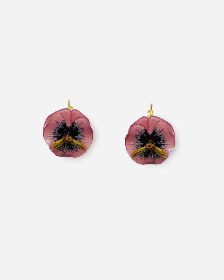 boucles d'oreilles pensée clip roses attaches dormeuses