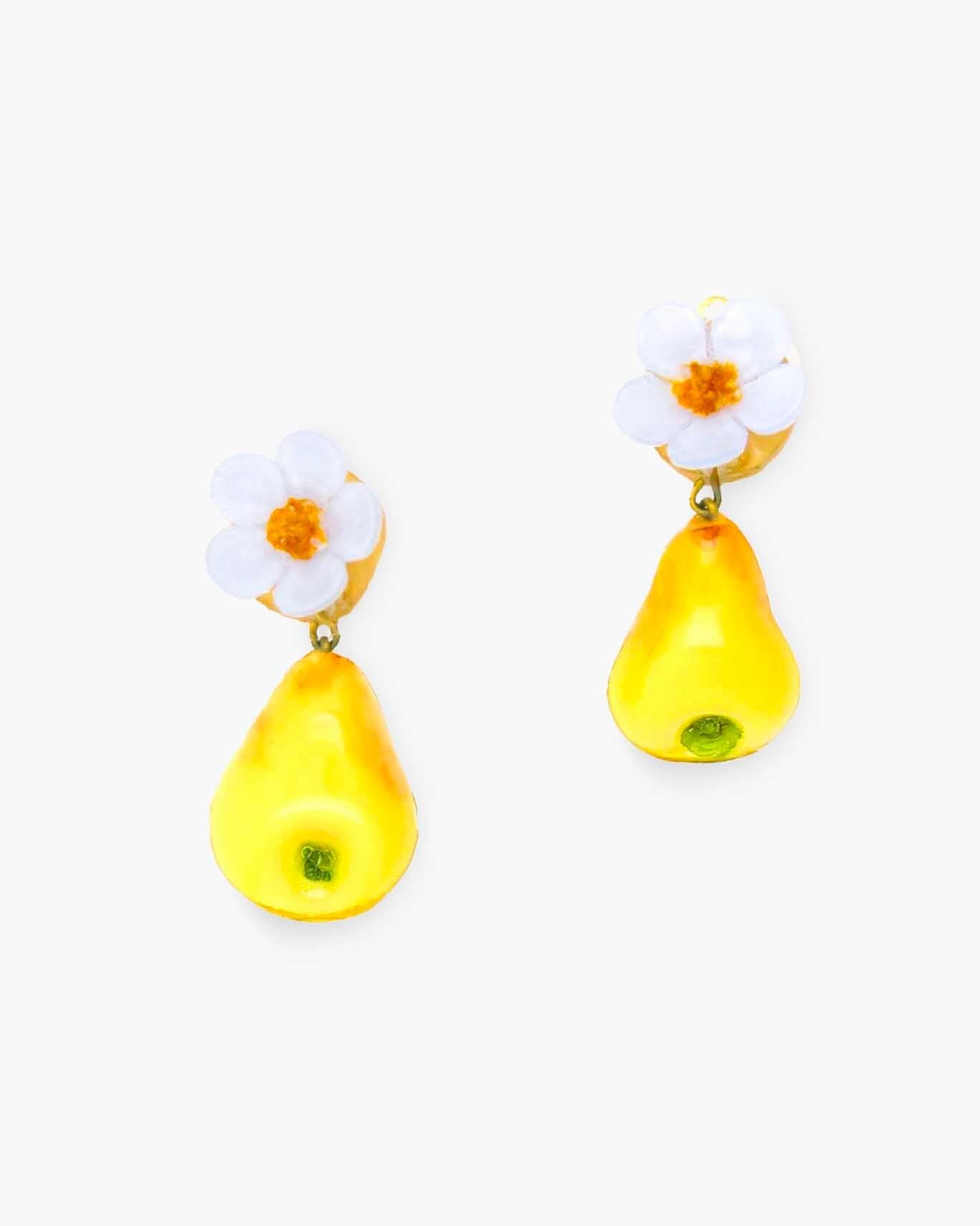 Boucles d'oreilles pendantes poires avec fleurs blanches