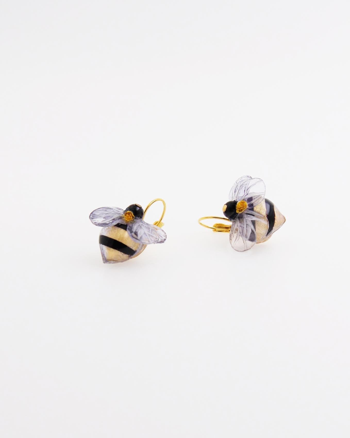 minis boucles d'oreilles fantaisie abeille avec attaches dormeuses