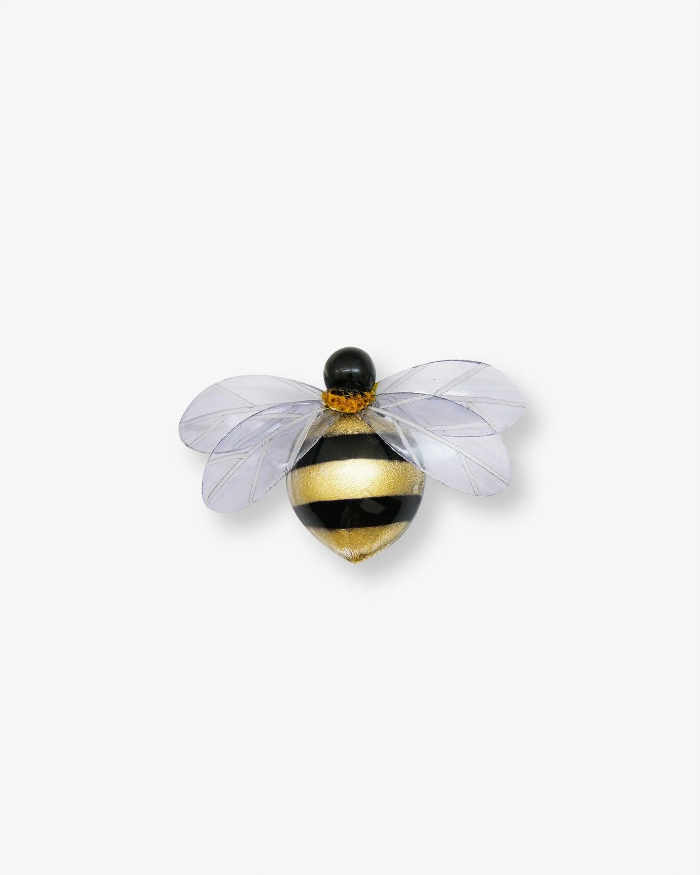 Grande broche bourdon doré avec ailes transparentes