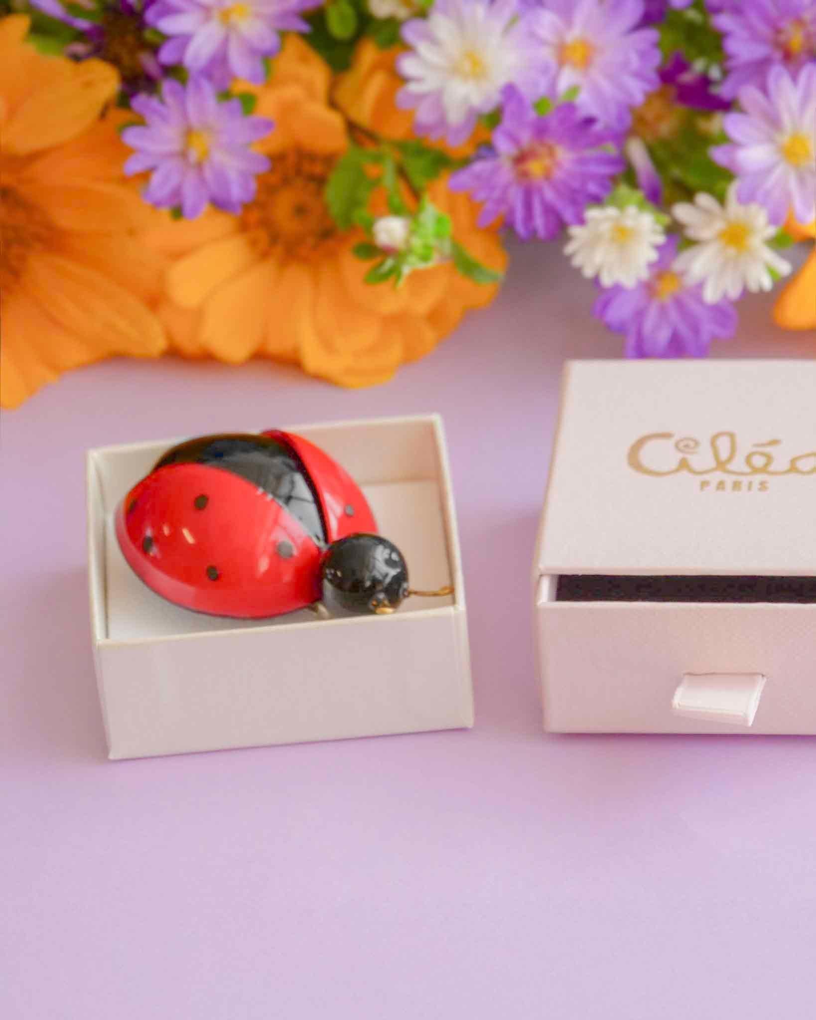 Broche bijou fantaisie coccinelle rouge