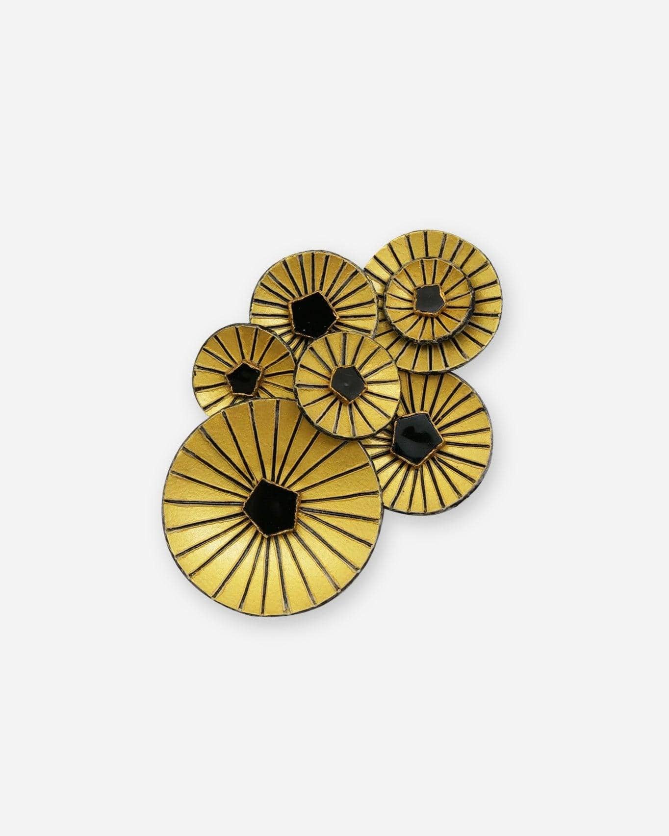 Broche bijoux fantaisie graphique noire et dorée