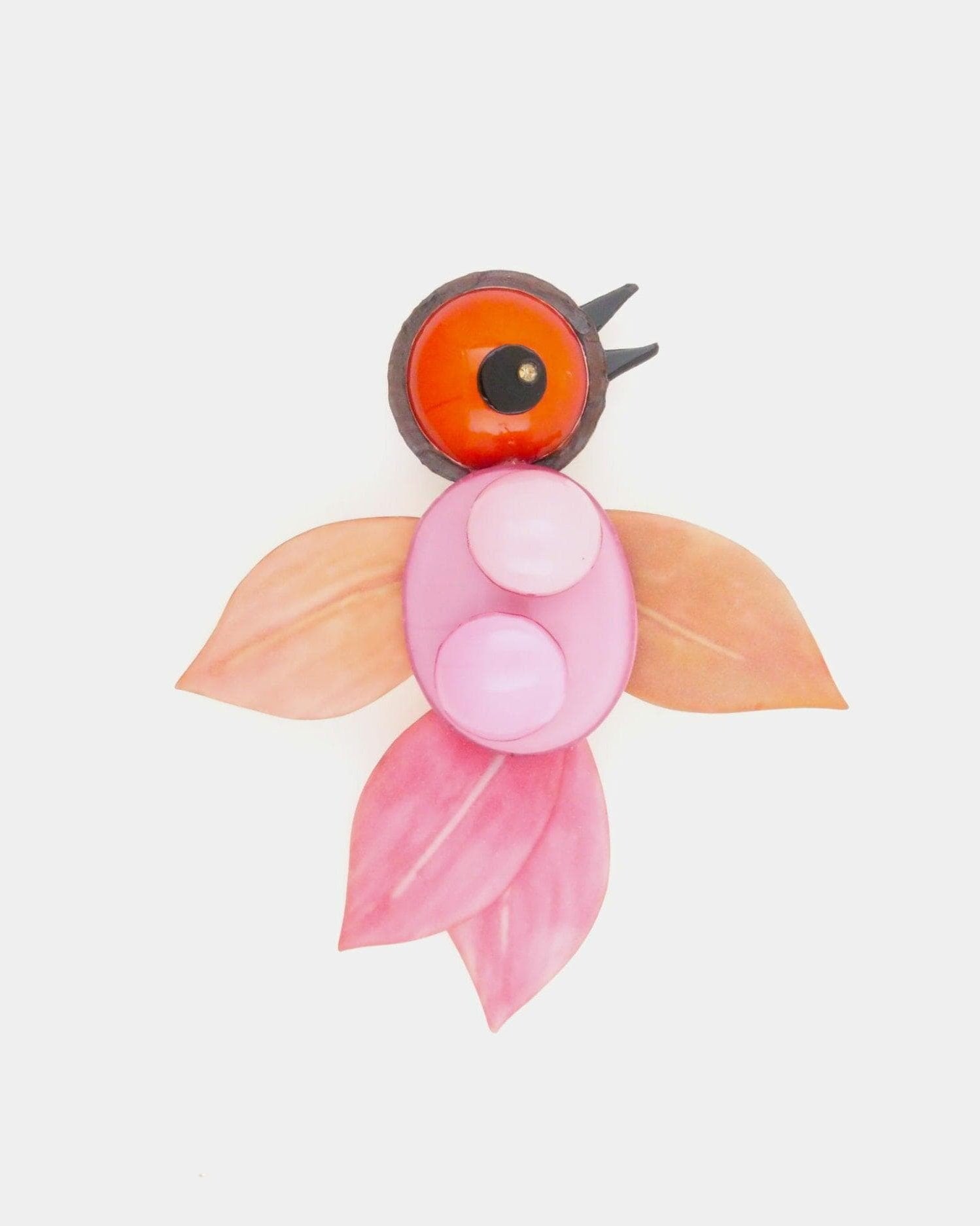 Broche créateur oiseau colibri rose