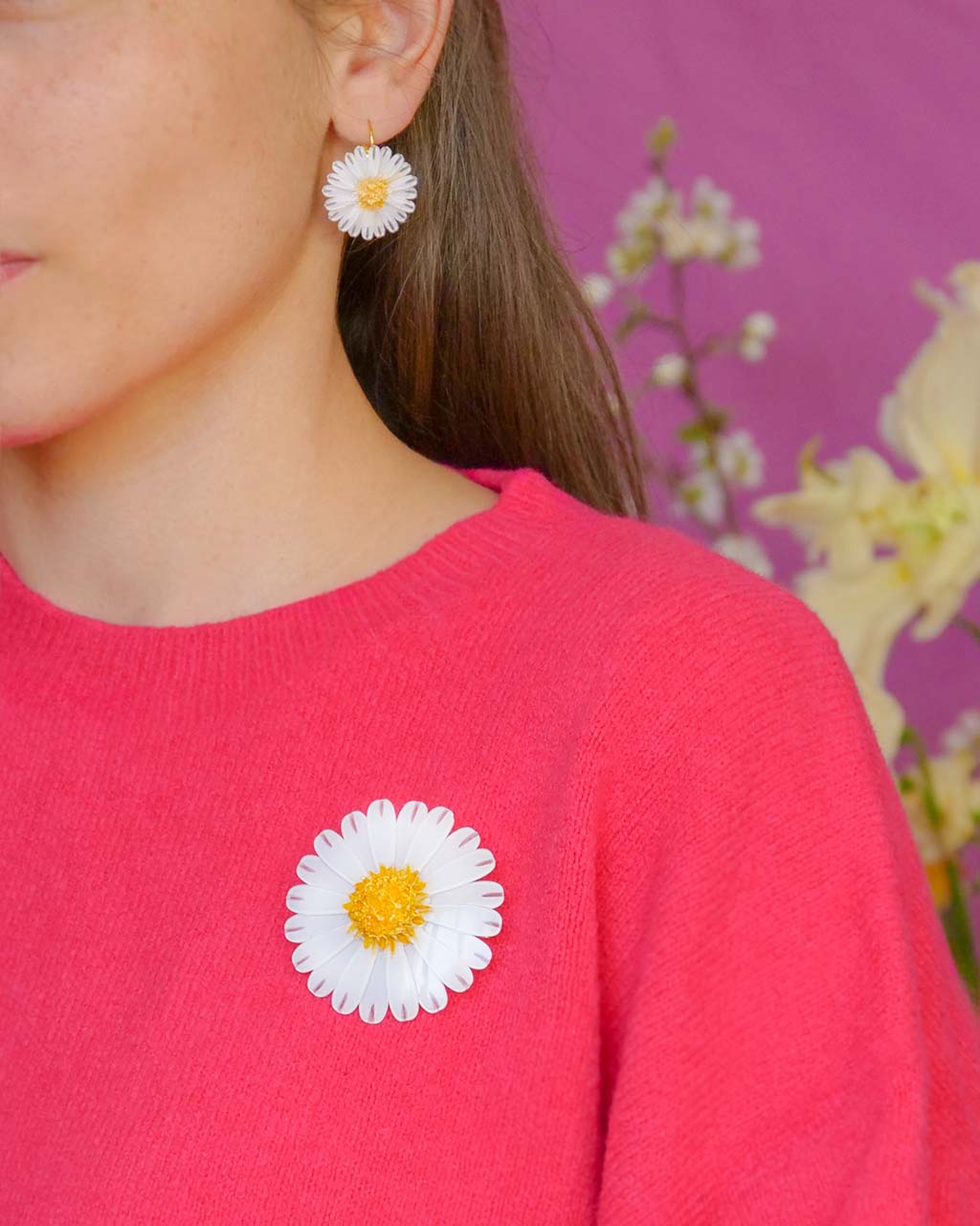 Broche en fleur marguerite blanche et jaune all-groups