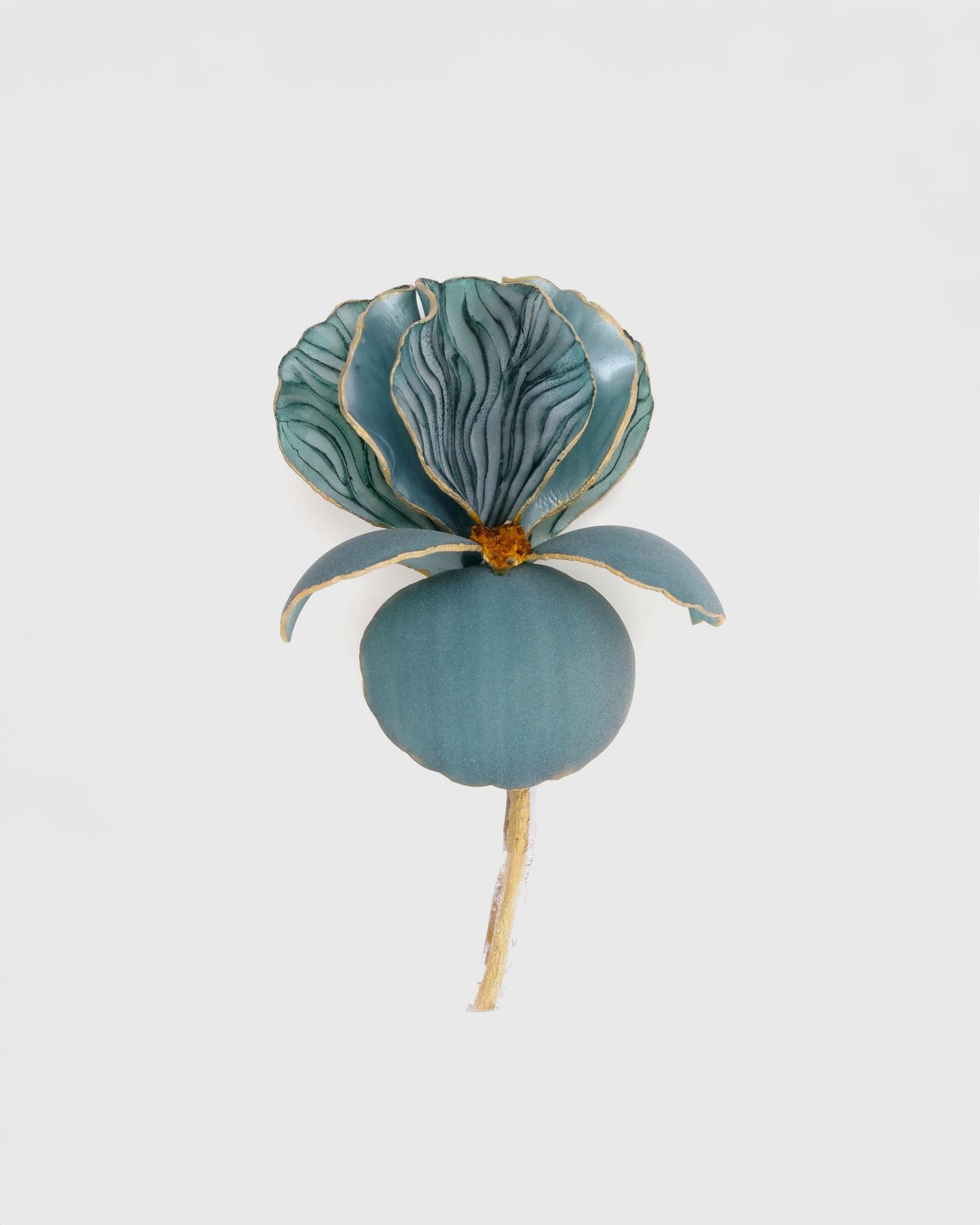 Broche fantaisie fleur bleu canard mat