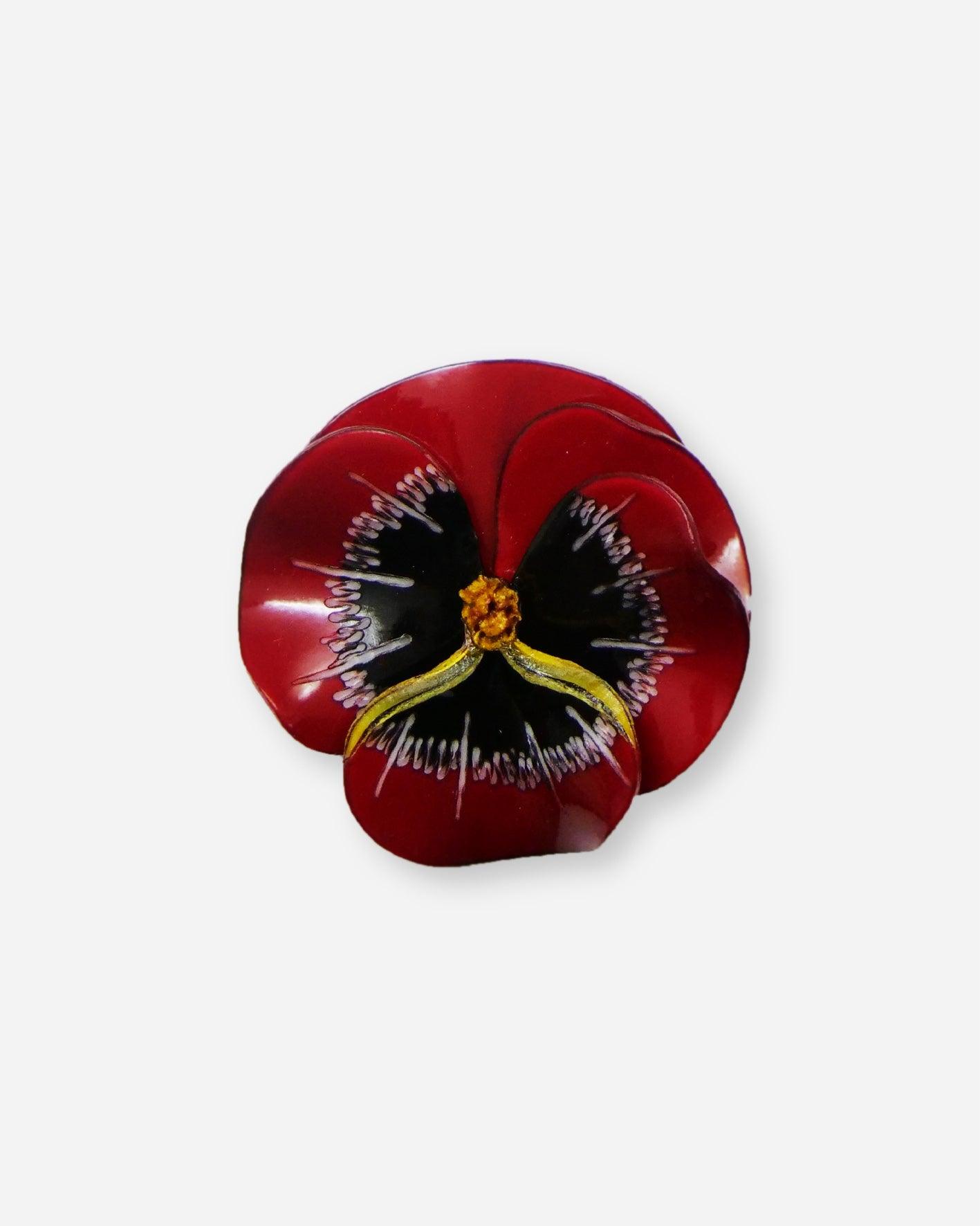 Broche ancienne fleur de couleur rouge foncé