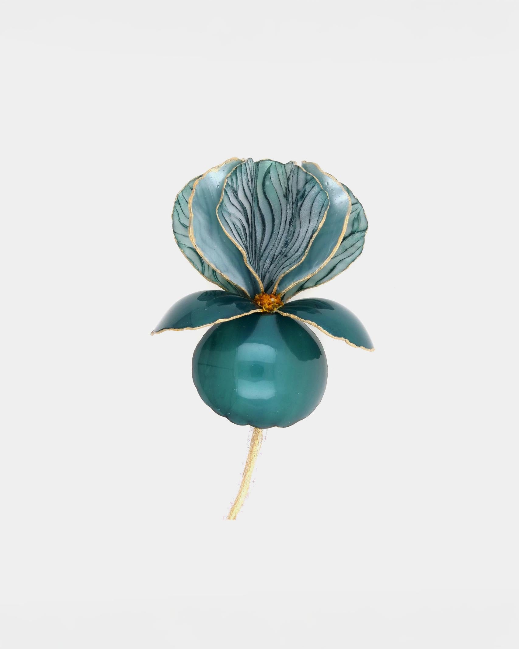 Broche fleurie bleue canard