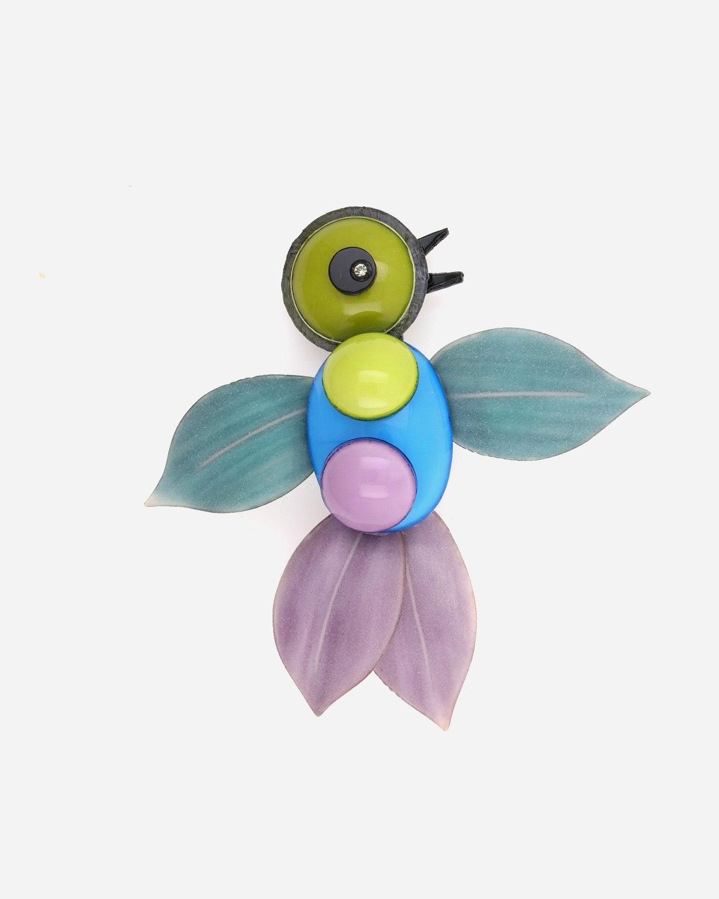 Broche de créateurs bleue en forme d'oiseau