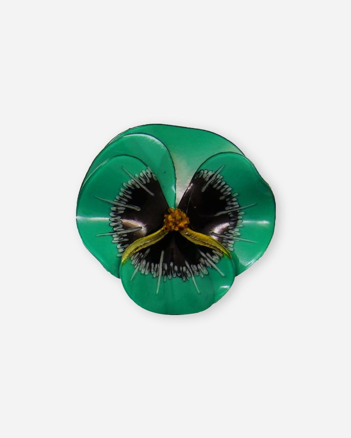 Broche ancienne fleur de couleur verte