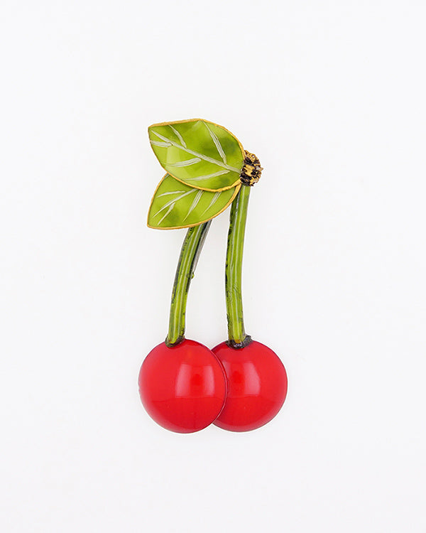 Broche cerises rouges pour un cadeau artisanal