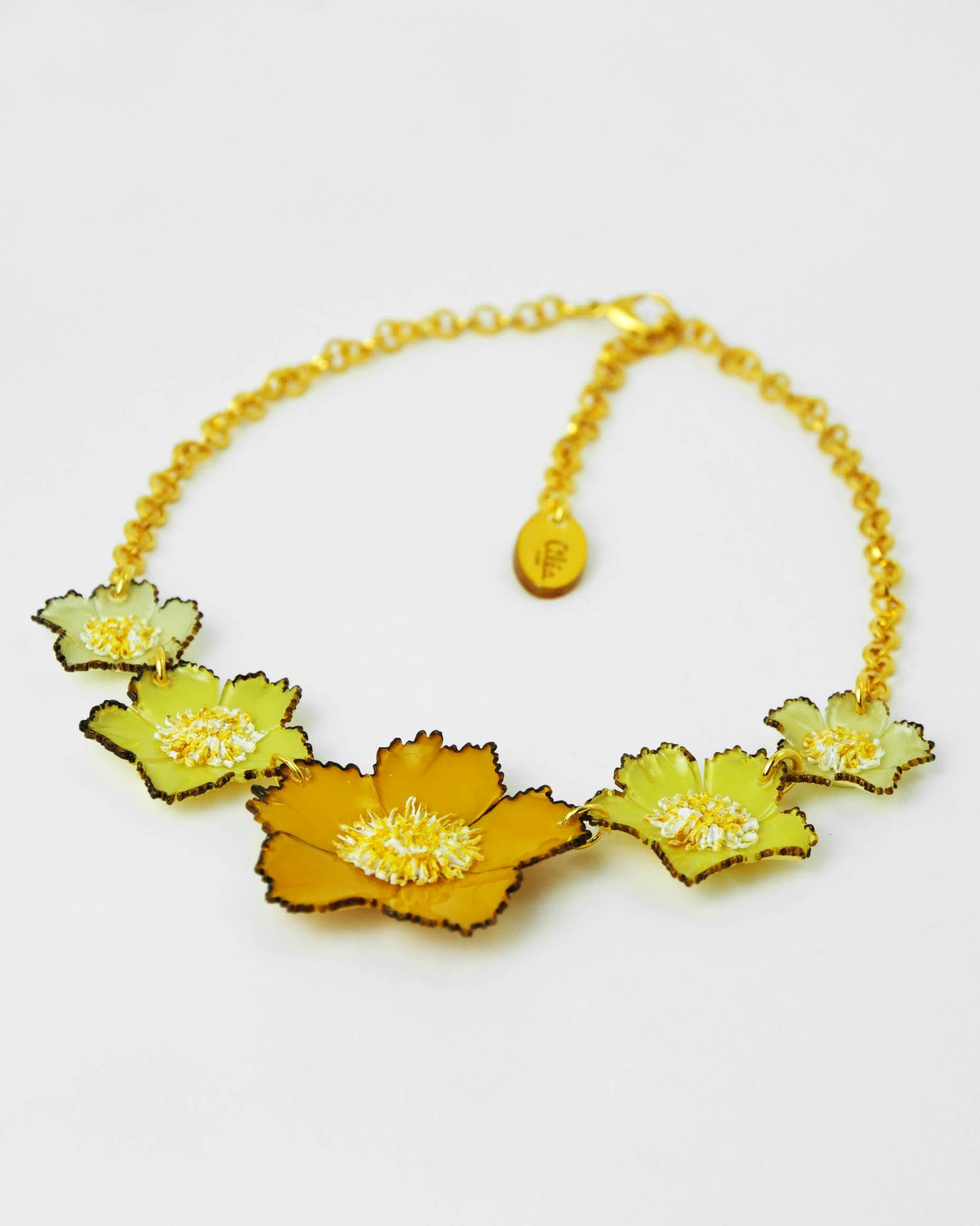 Bijou fantaisie collier fleuri jaune