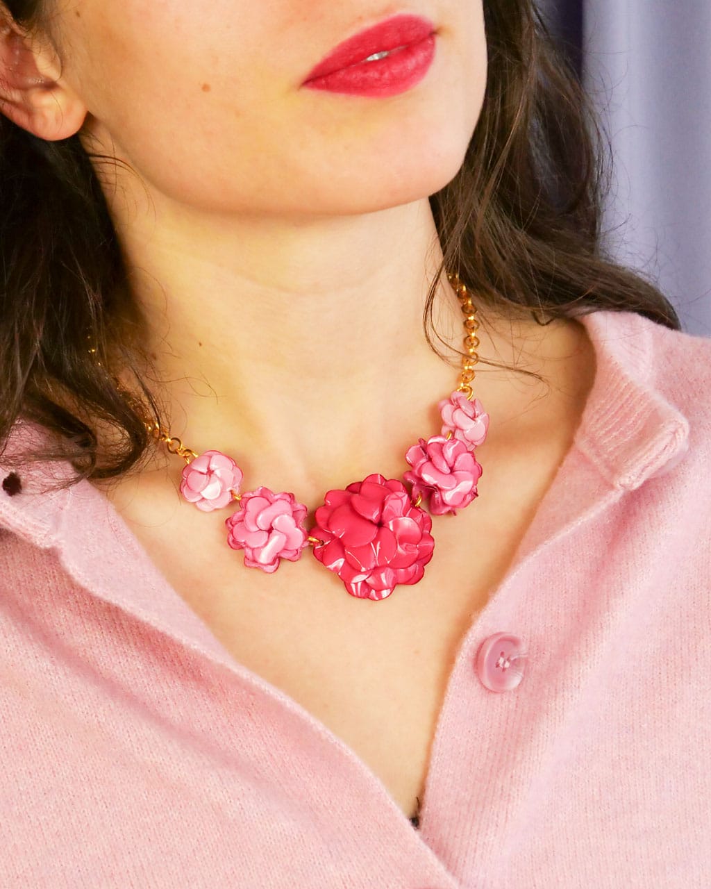 all-groups collier fantaisie originale géranium rose pour femme élégante et chic