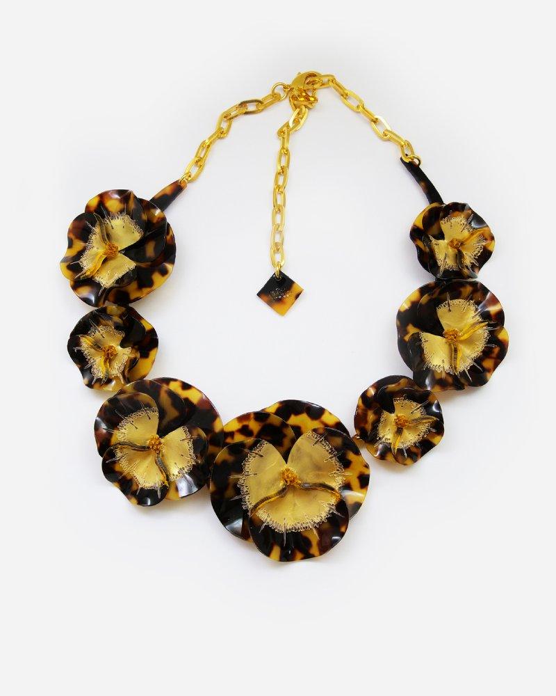 Grand collier fantaisie fleuri au motif léopard