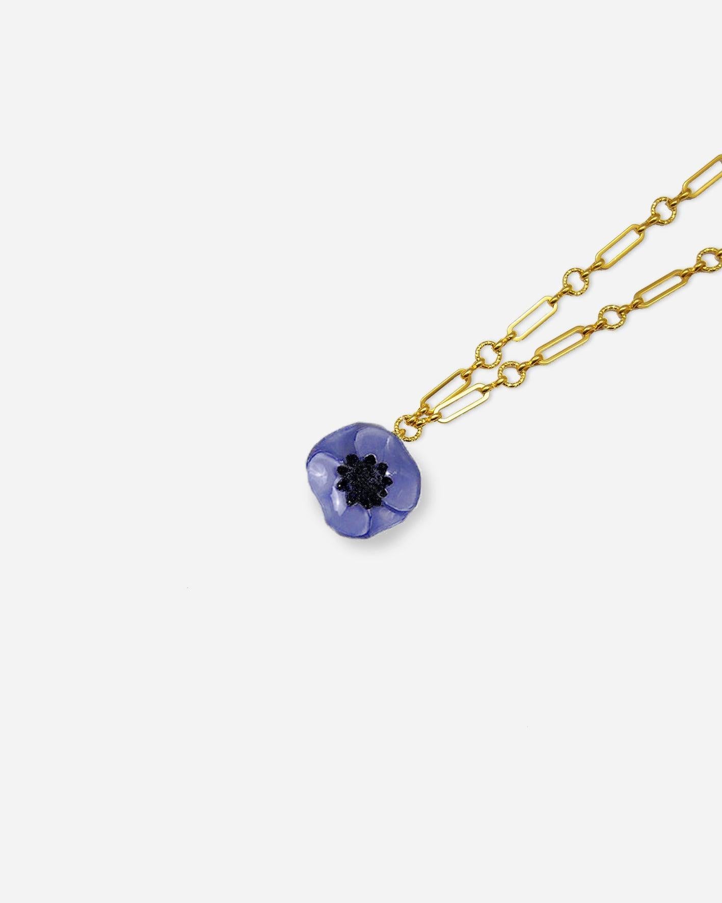 Petit collier sautoir fantaisie fleuri bleuet