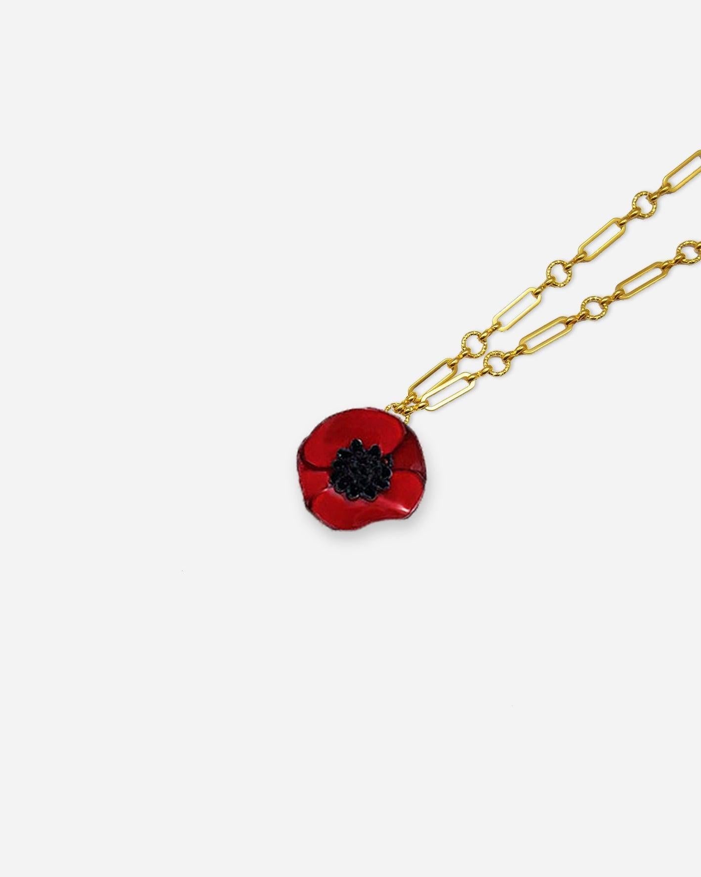 Petit collier sautoir fantaisie rouge avec chaine dorée