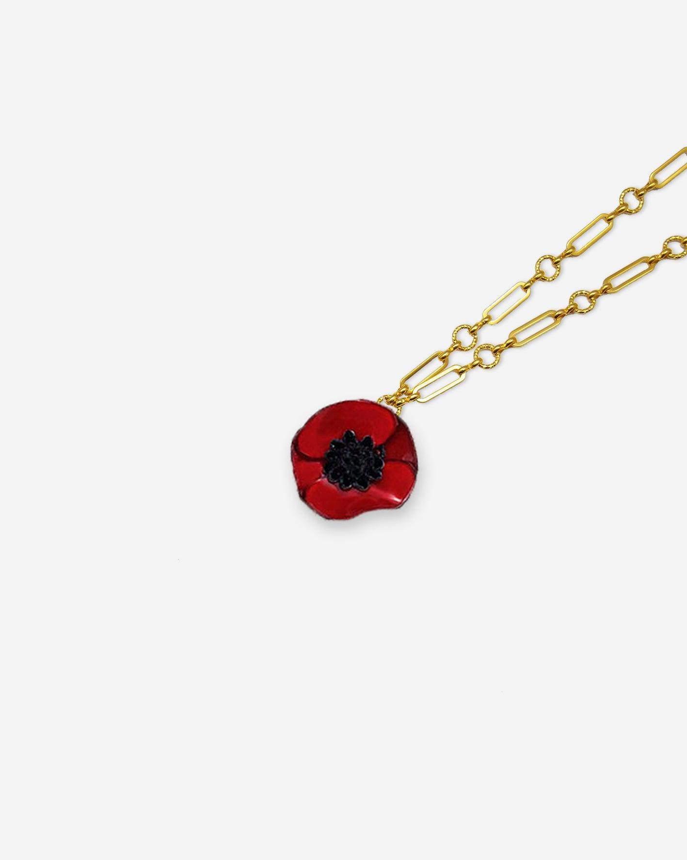 Petit collier sautoir fantaisie rouge avec chaine dorée