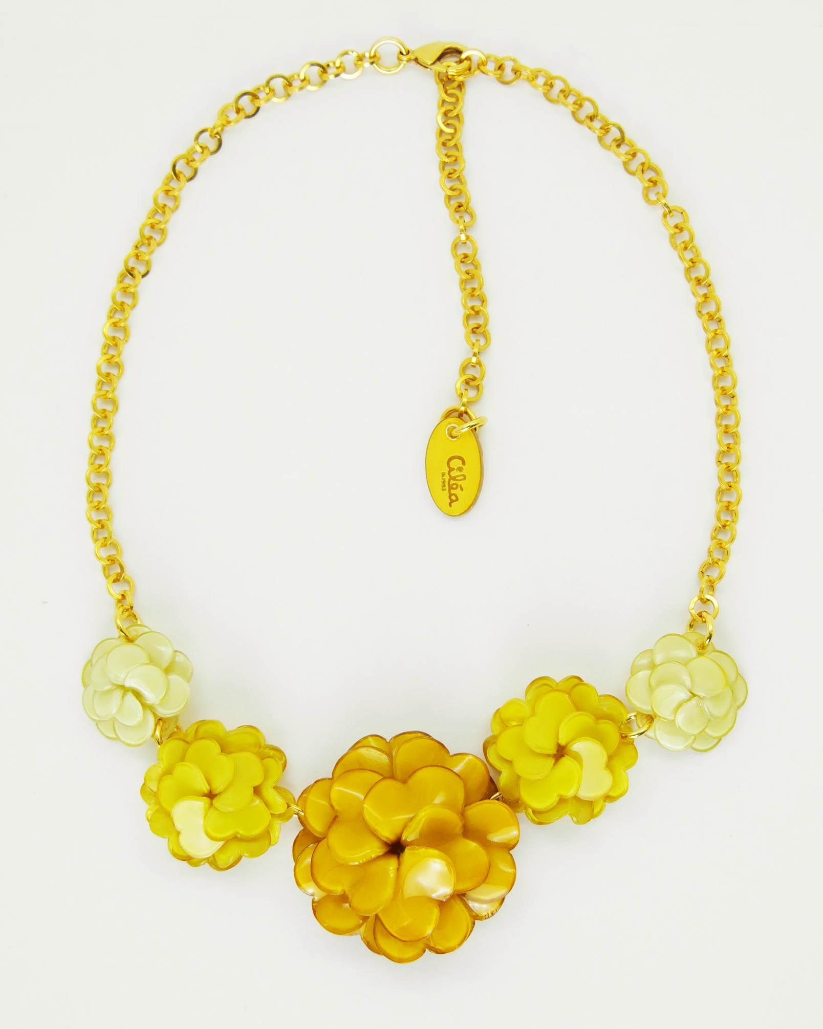 all-groups Collier fantaisie original femme fleurs jaunes