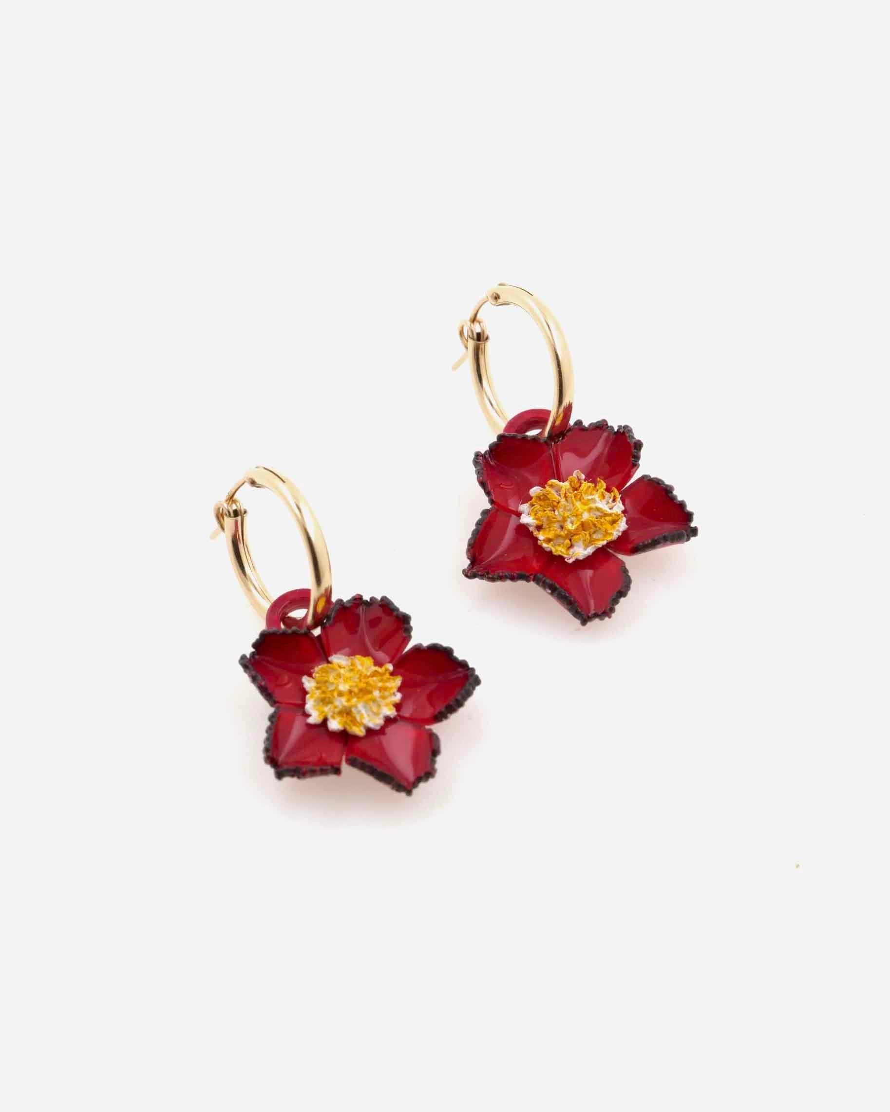 Créoles femme fleurs rouges