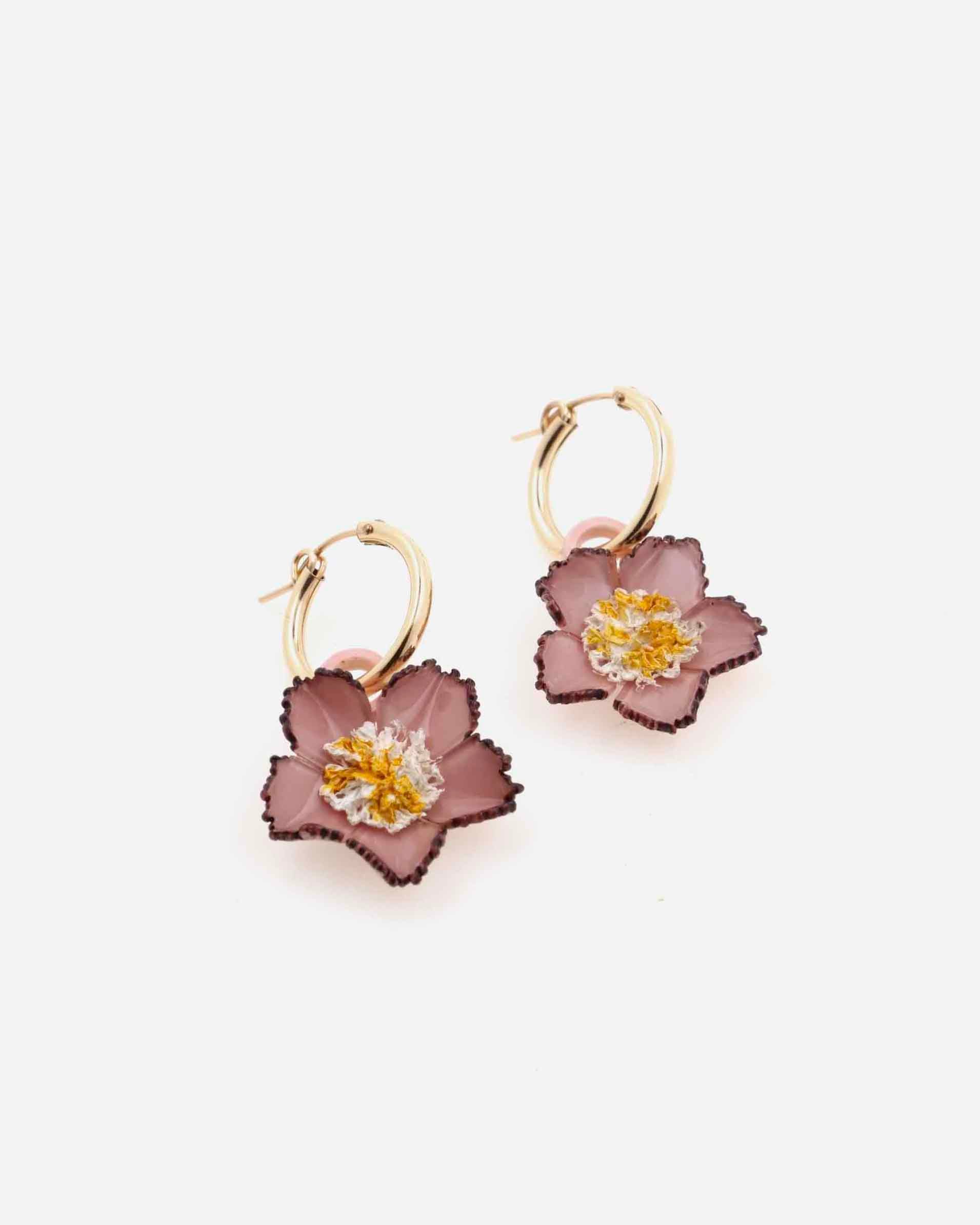 Boucles d'oreilles tuba roses avec créole en or