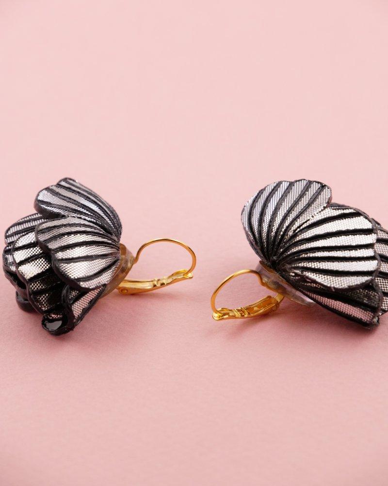 all-groups Boucle d'oreille noire et argentée de profil