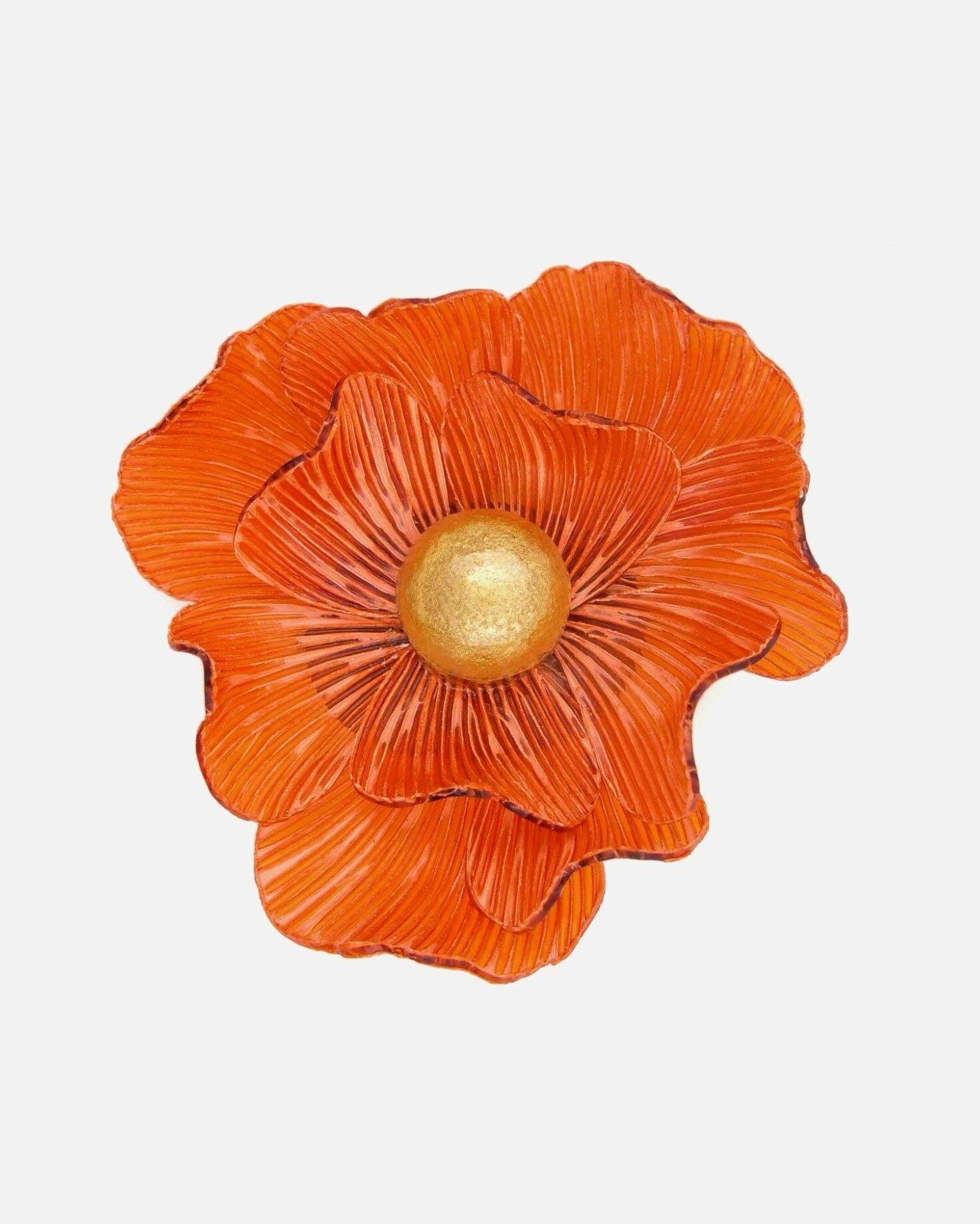 broche originale fleurie orange grand modèle