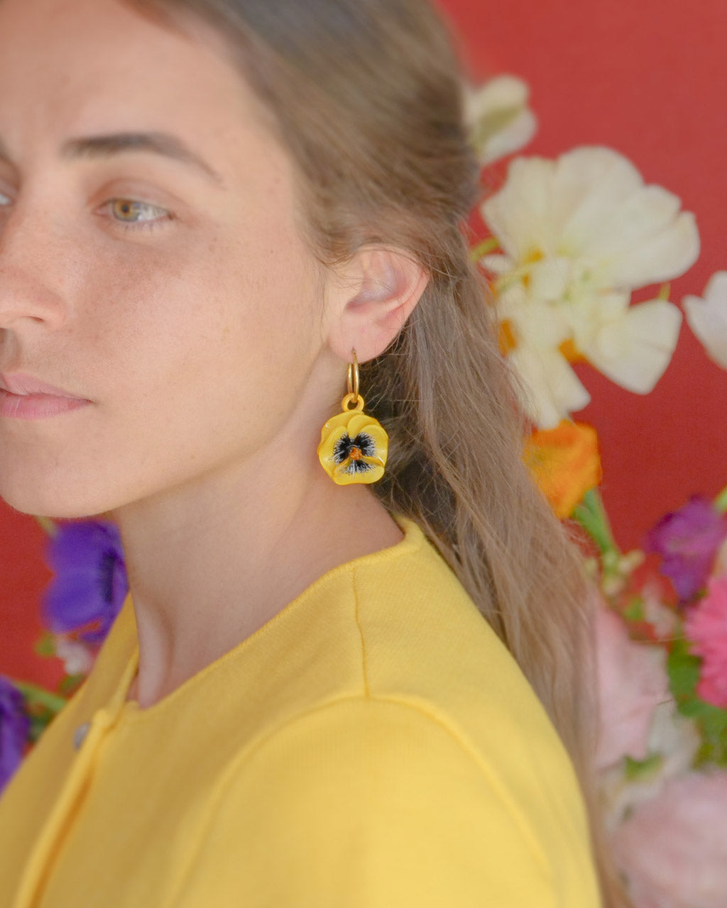 all-groups Boucle d'oreille creole fleurie jaune